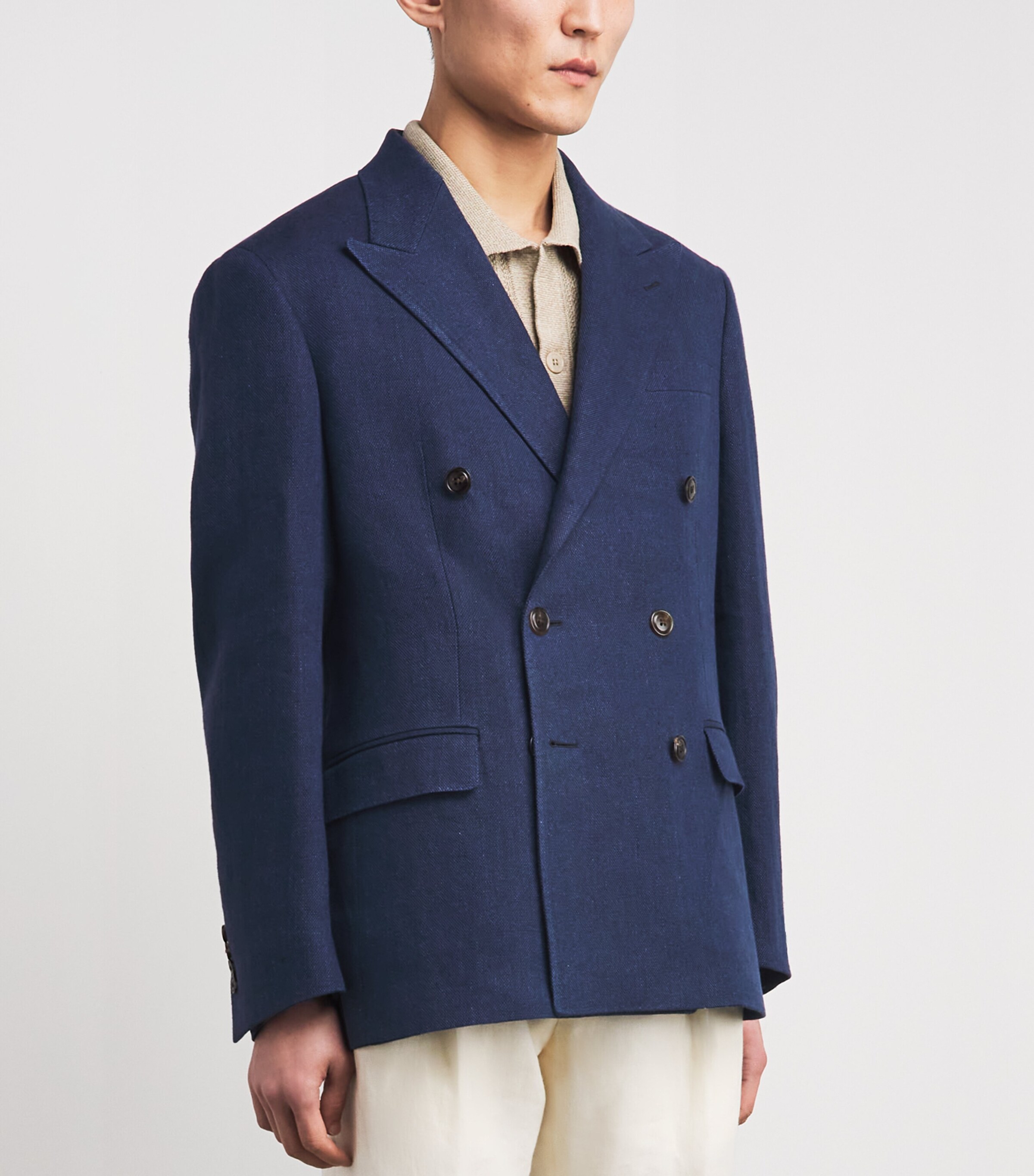Polo Ralph Lauren Mens Linen Double-Breasted Suit Jacket Navy Image 4