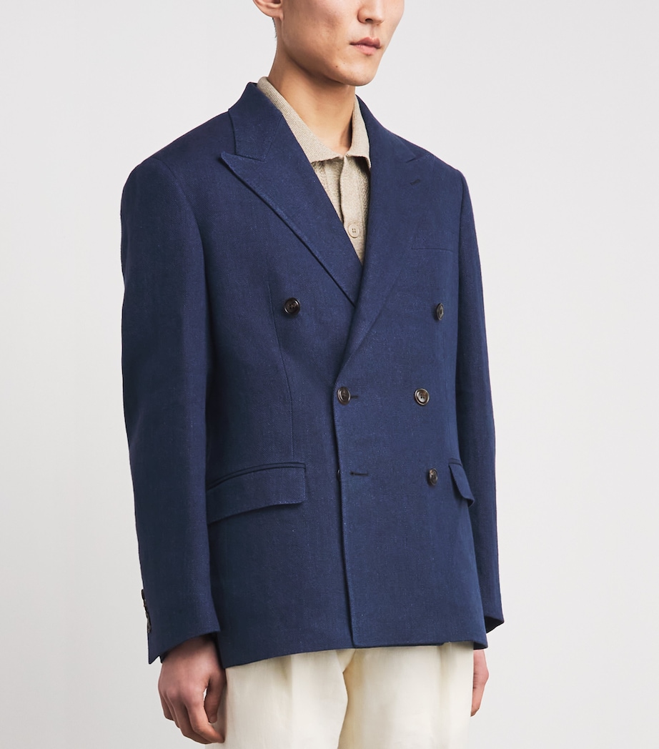 Polo Ralph Lauren Mens Linen Double-Breasted Suit Jacket Navy Image 4