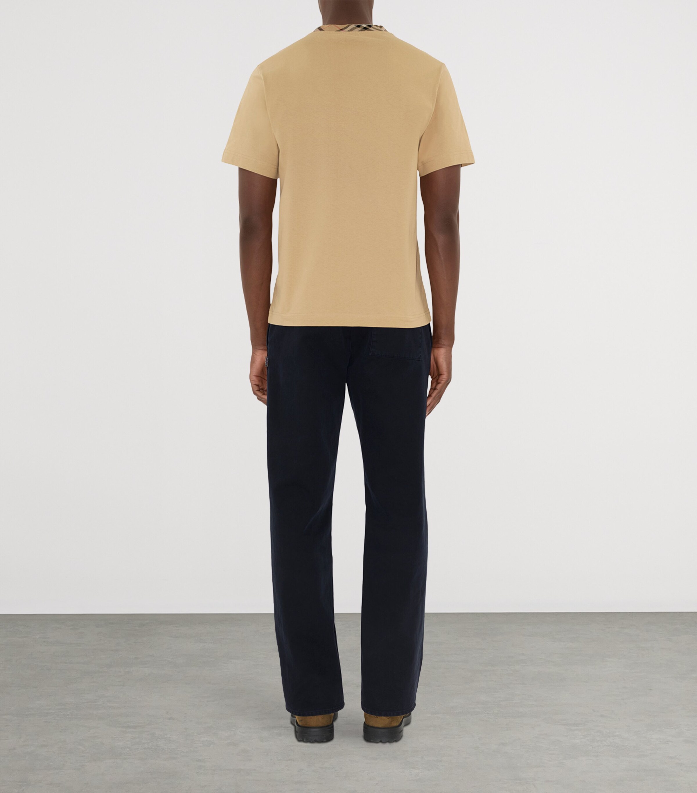 Cotton Check-Neckline T-Shirt FLAX Image 4