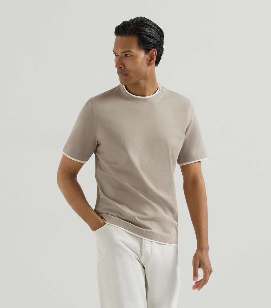 Brunello Cucinelli Mens Cotton Faux-Layer T-Shirt Grey+white Image 4