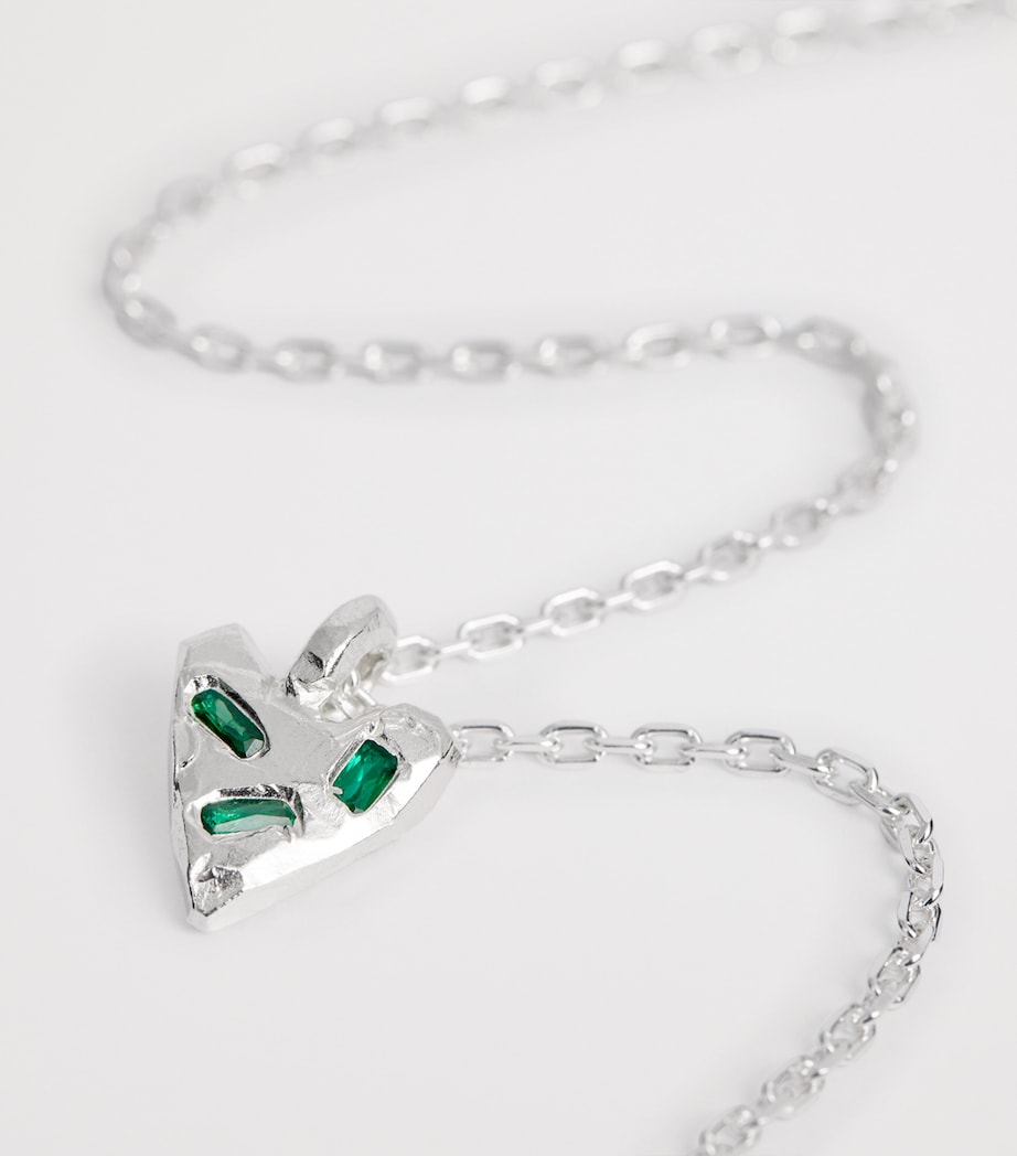 Sterling Silver and Emerald Scatter Heart Necklace SILVER Image 4