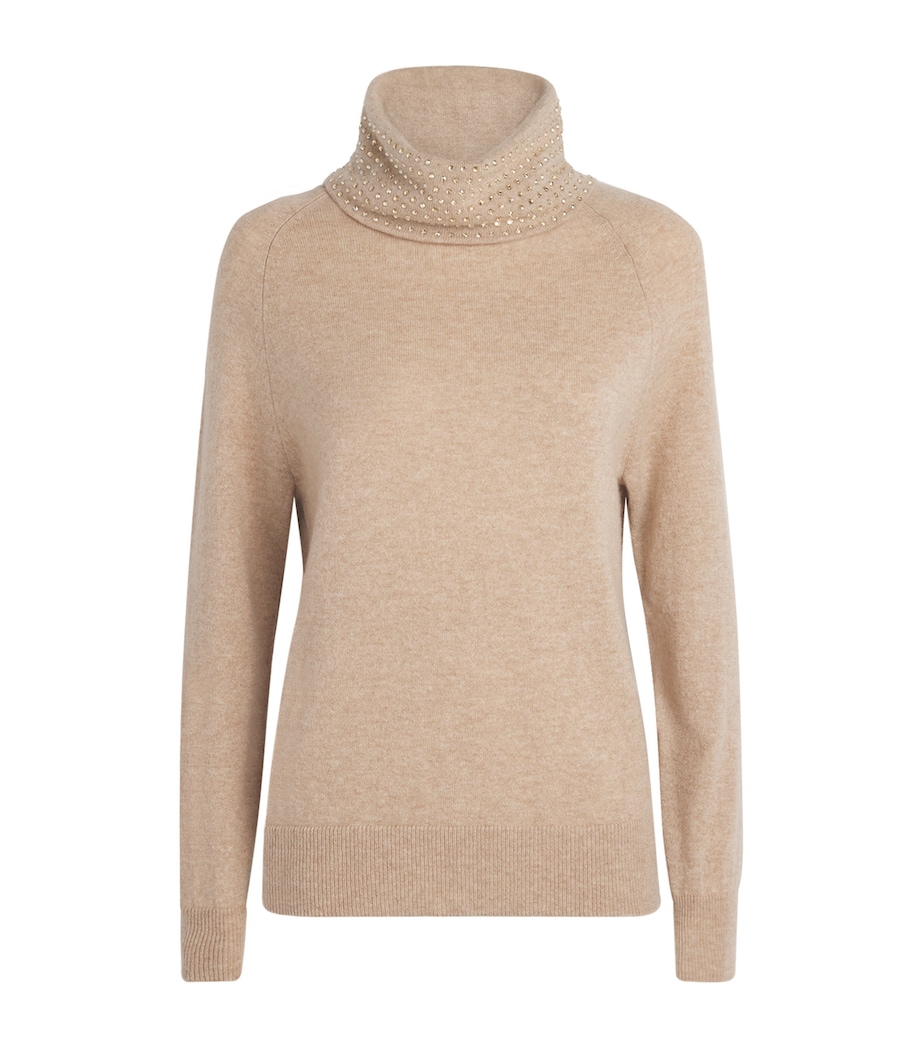 William Sharp Womens Cashmere Crystal-Embellished Rollneck Sweater Mid Brwn Gldn Shdw Image 1