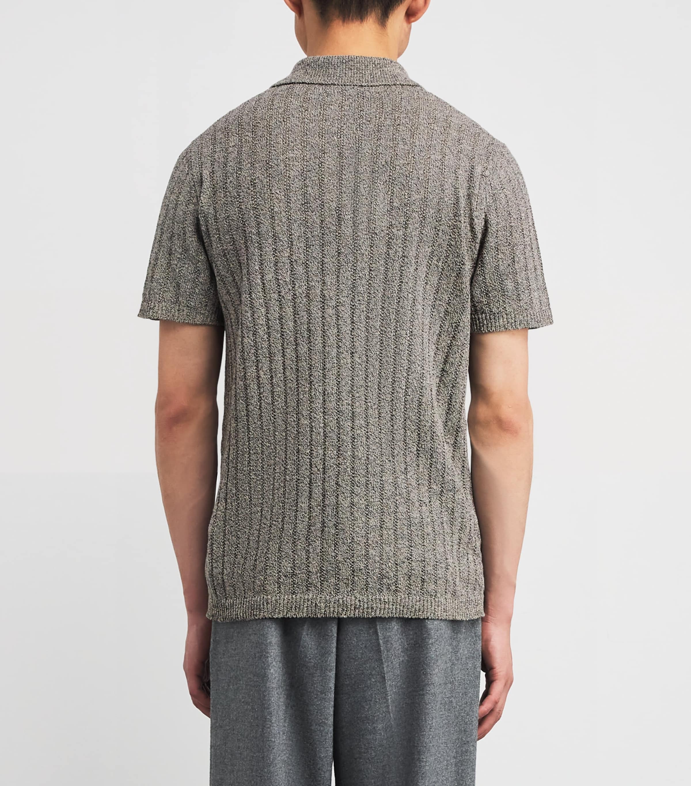 Linen-Cotton Knit Short-Sleeve Shirt 170 NAVY Image 4