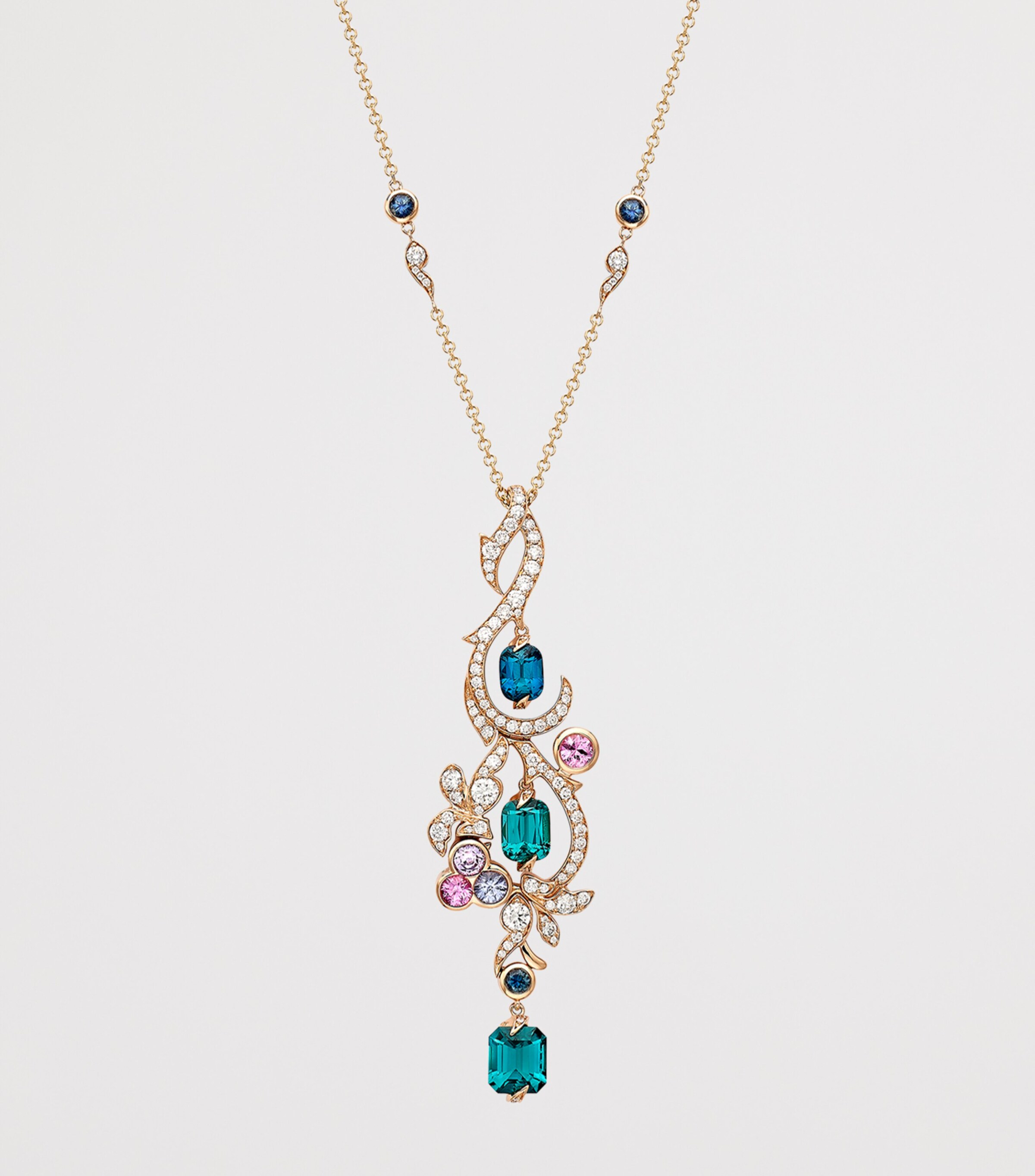 Boodles Rose Gold, Diamond, Sapphire and Tourmaline The Palace Collection Royal Damask Pendant Necklace Blue Image 3