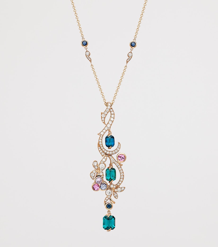 Boodles Rose Gold, Diamond, Sapphire and Tourmaline The Palace Collection Royal Damask Pendant Necklace Blue Image 3