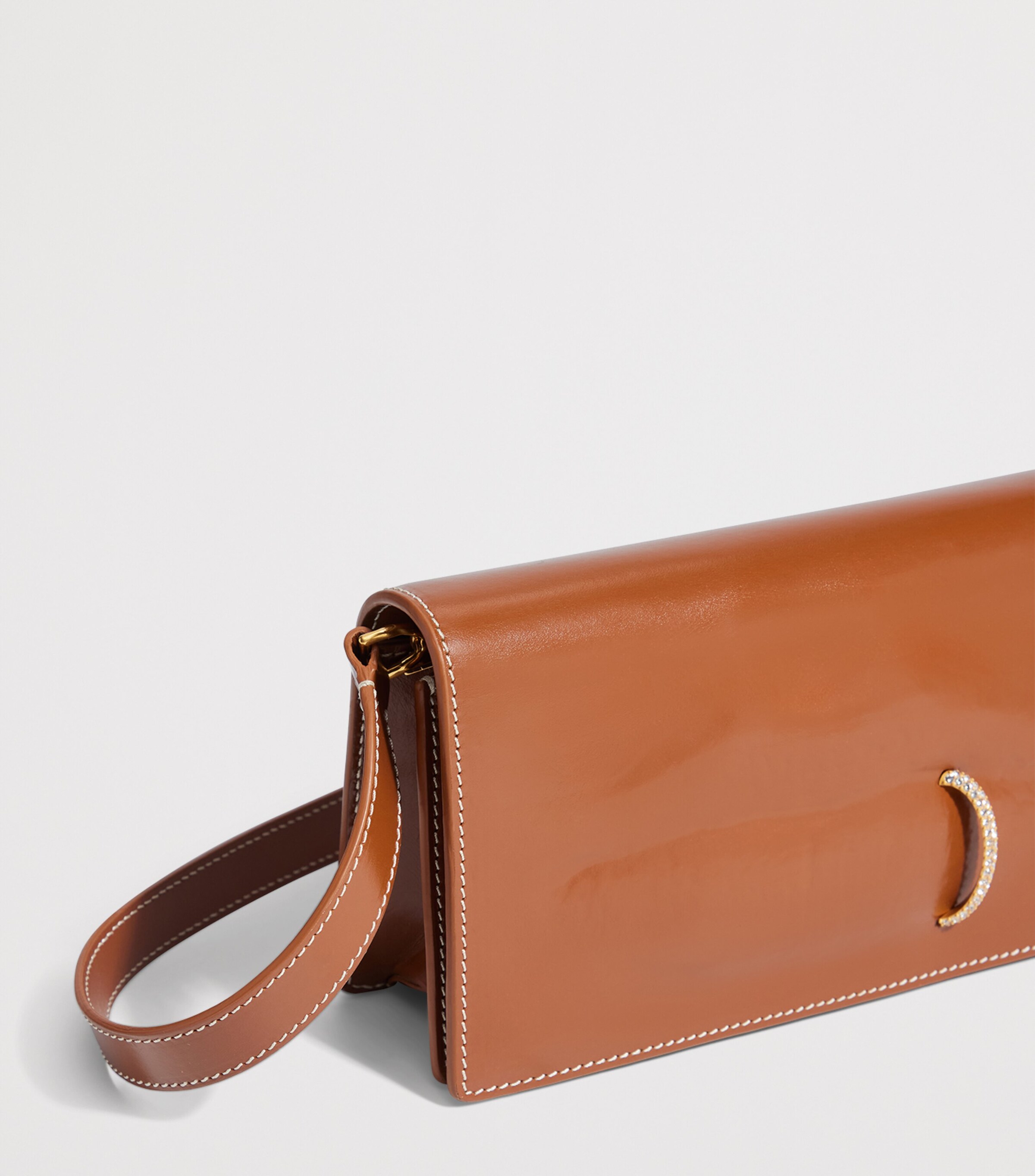 Leather Moulded Mouth Clutch Bag 851 TABAC Image 5