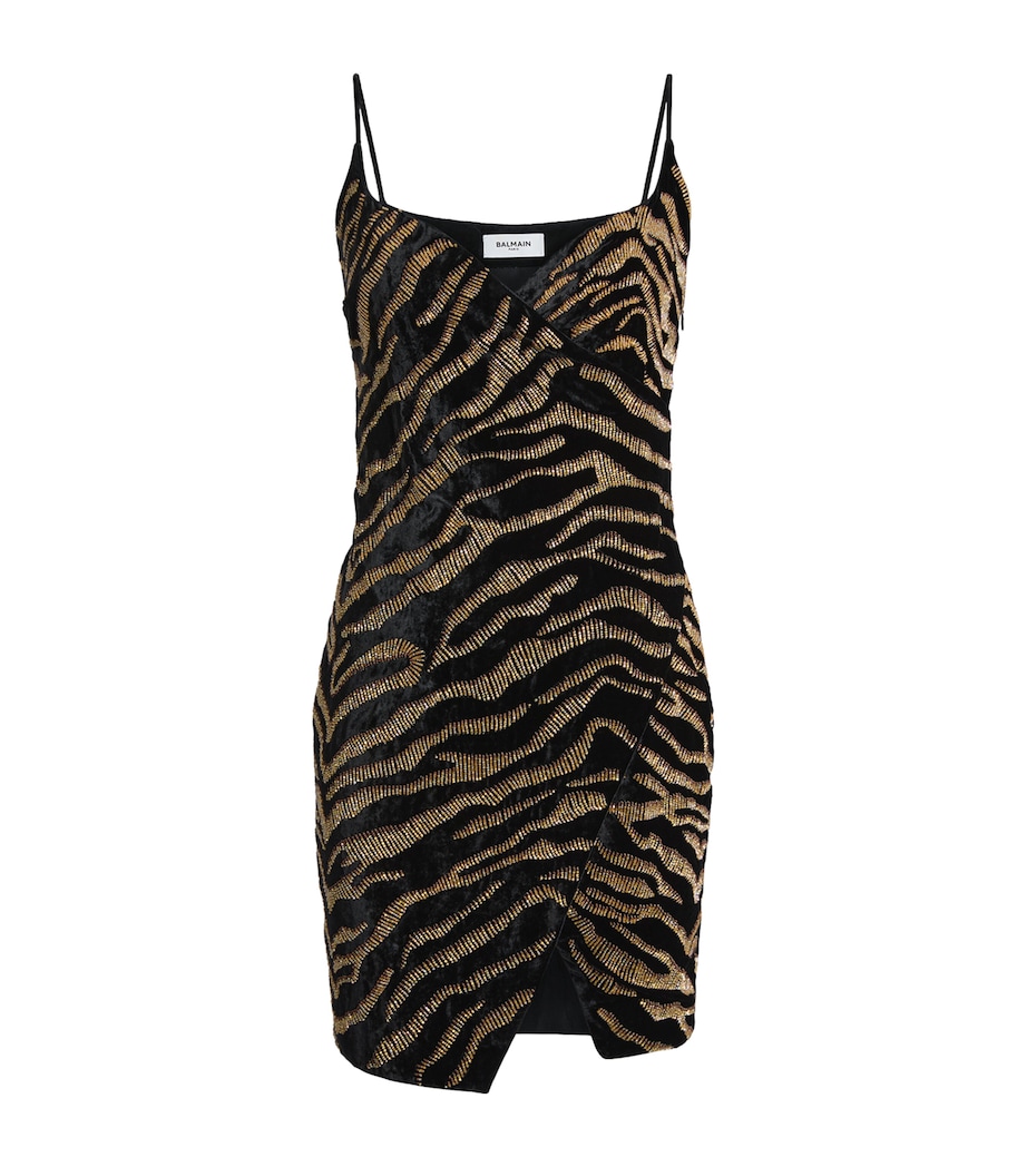 Balmain Womens Velvet Embroidered Mini Dress Edb Noir Jaune Image 1