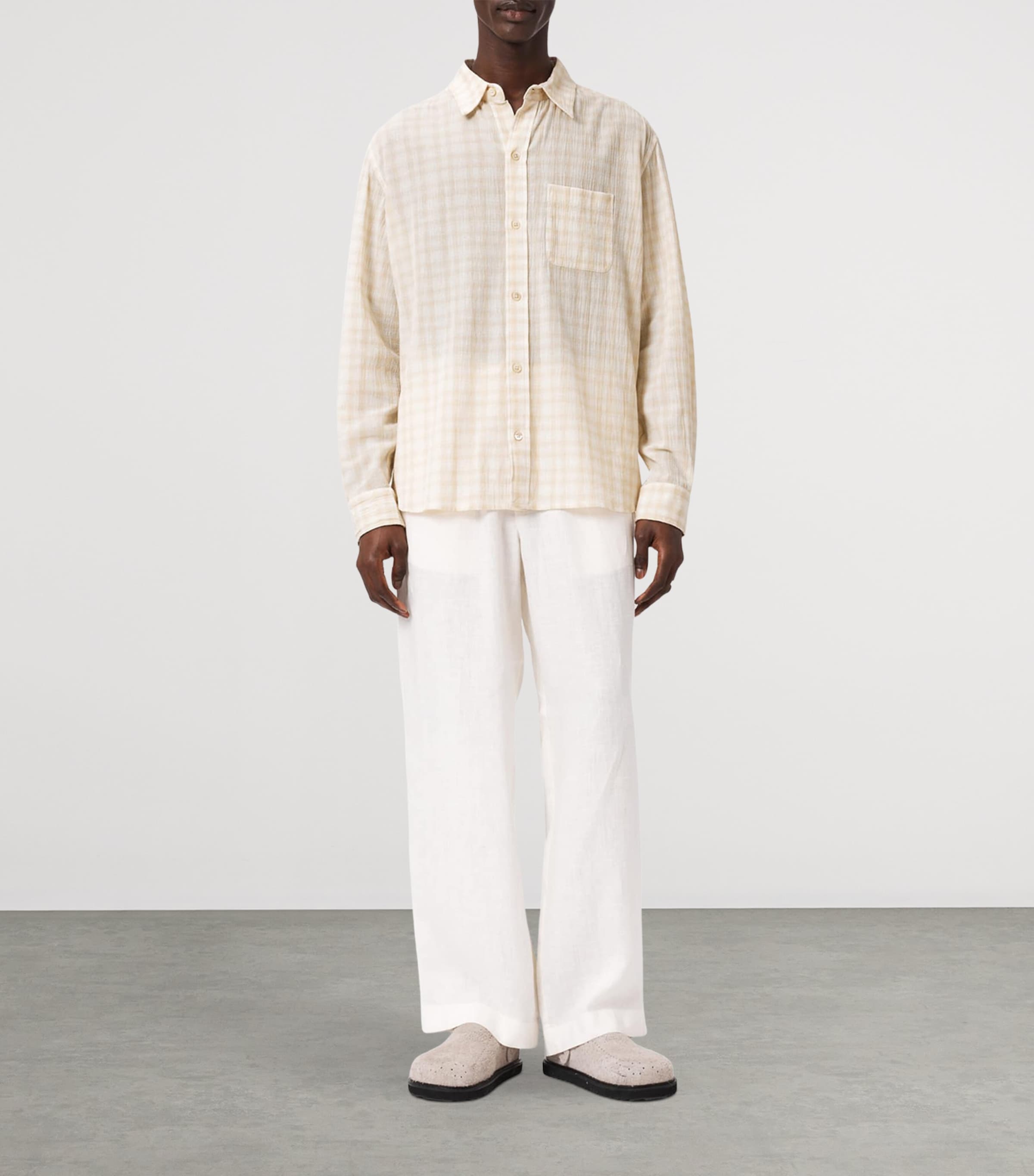 AllSaints Mens Organic Cotton Check Toya Shirt Sandstone Brown Image 2