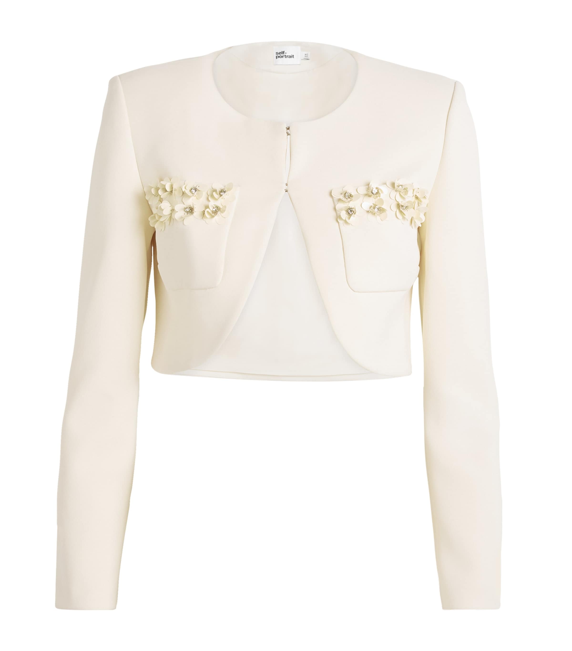 Self-portrait Cropped Sequinned Jacket In Ivory