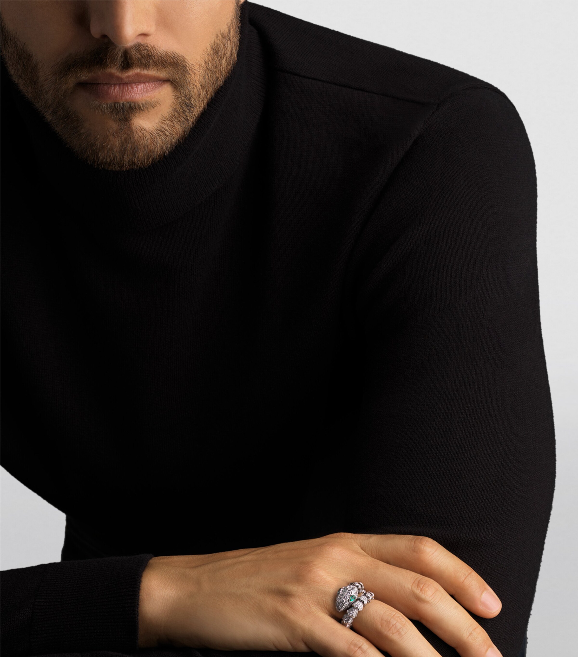 White Gold, Diamond and Emerald Serpenti Ring WHITE GOLD Image 4