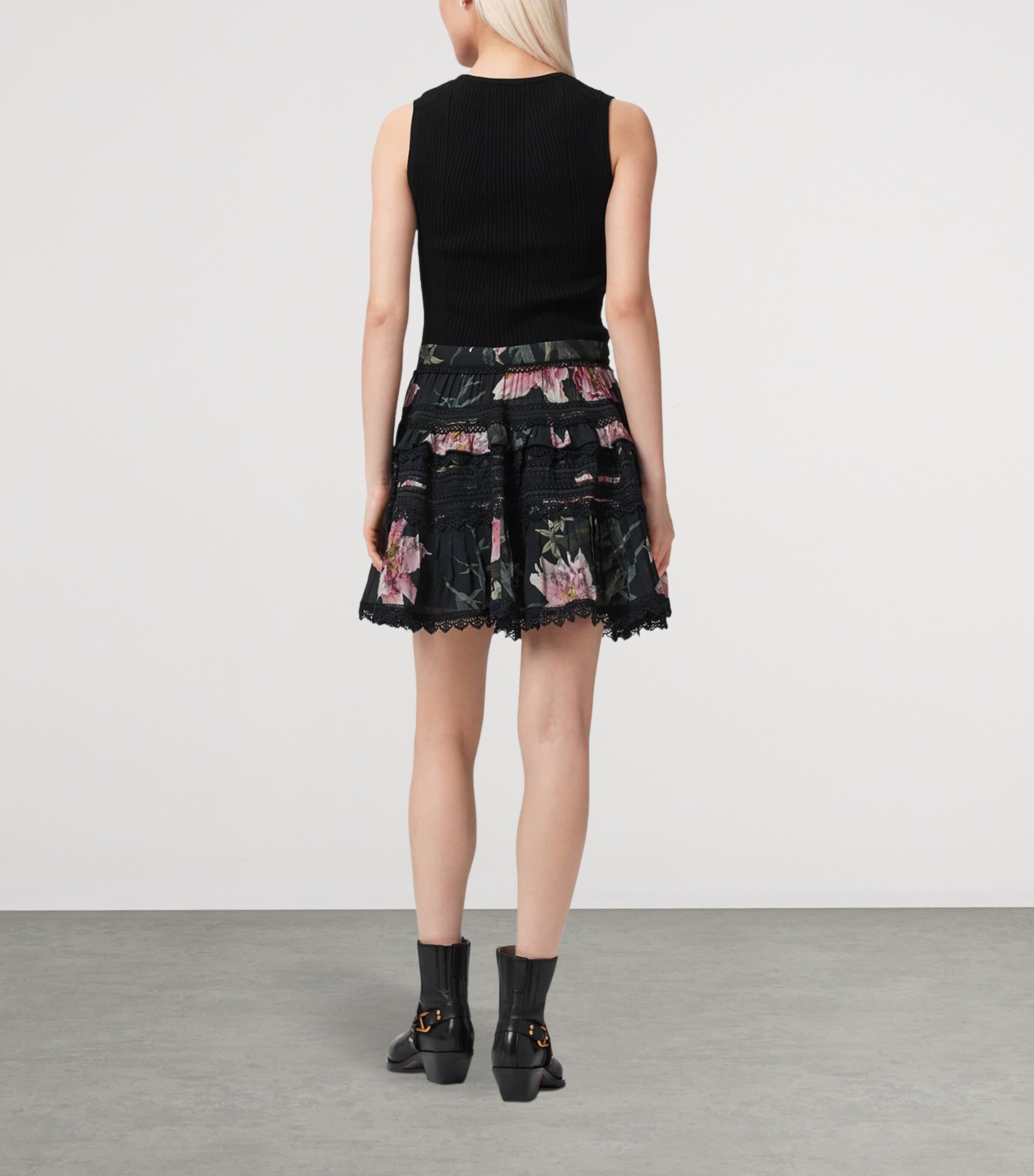 AllSaints Womens Floral Zora Mini Skirt Crystal Black Image 7