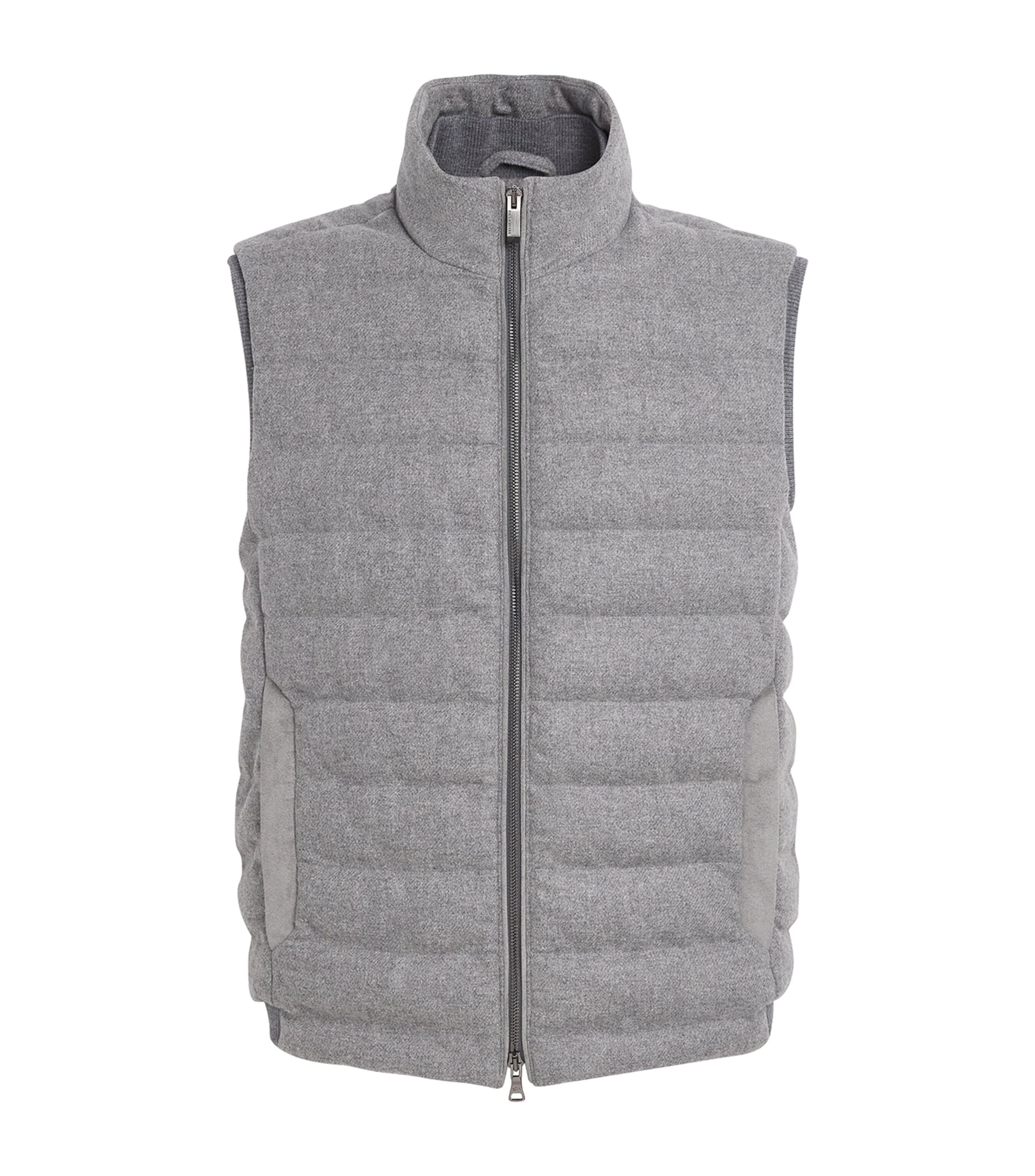 Paul & Shark Wool-cashmere Down Gilet In Gray