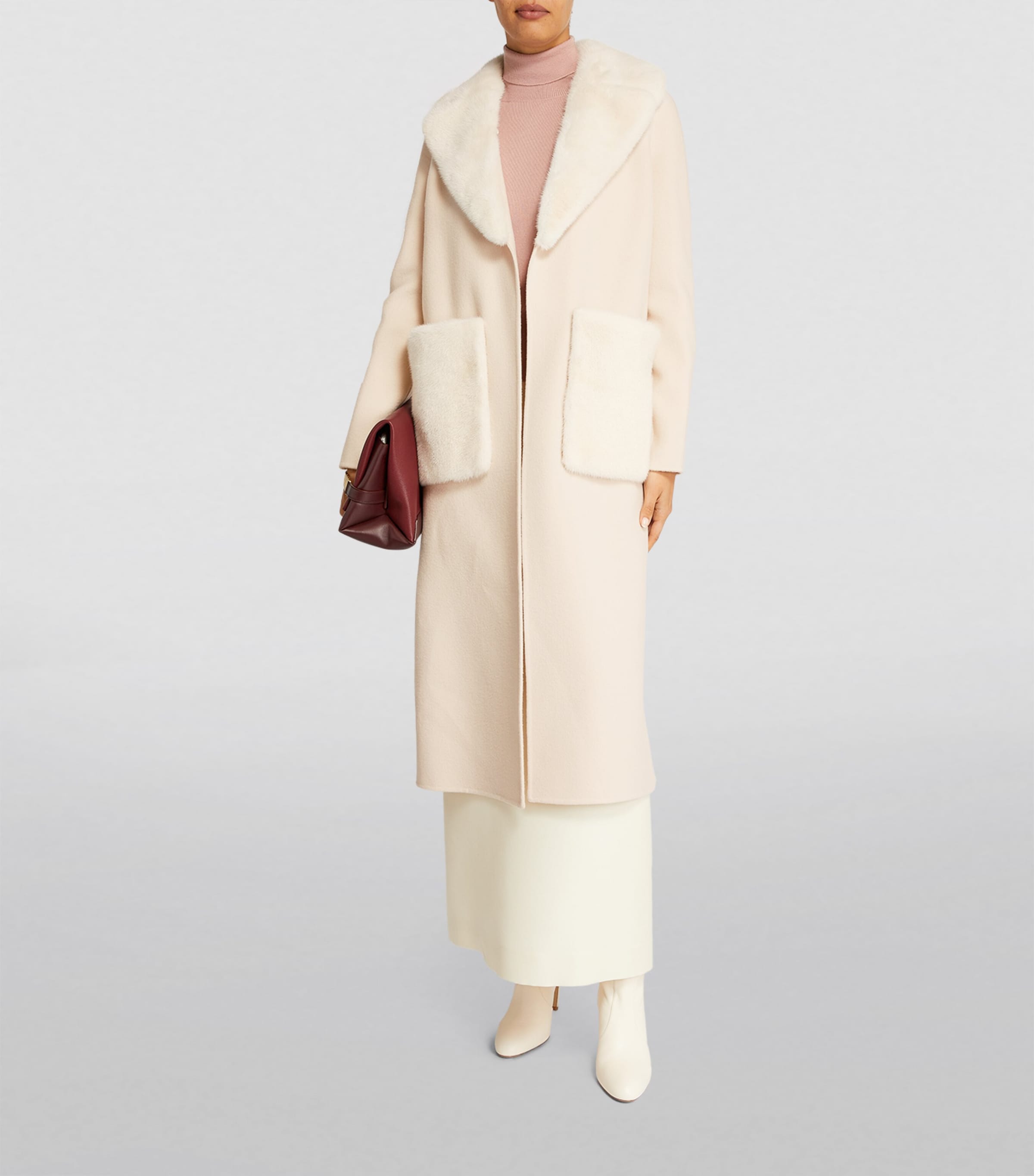 Yves Salomon Beige Cashmere-Wool Fox Fur-Trim Coat | Harrods UK