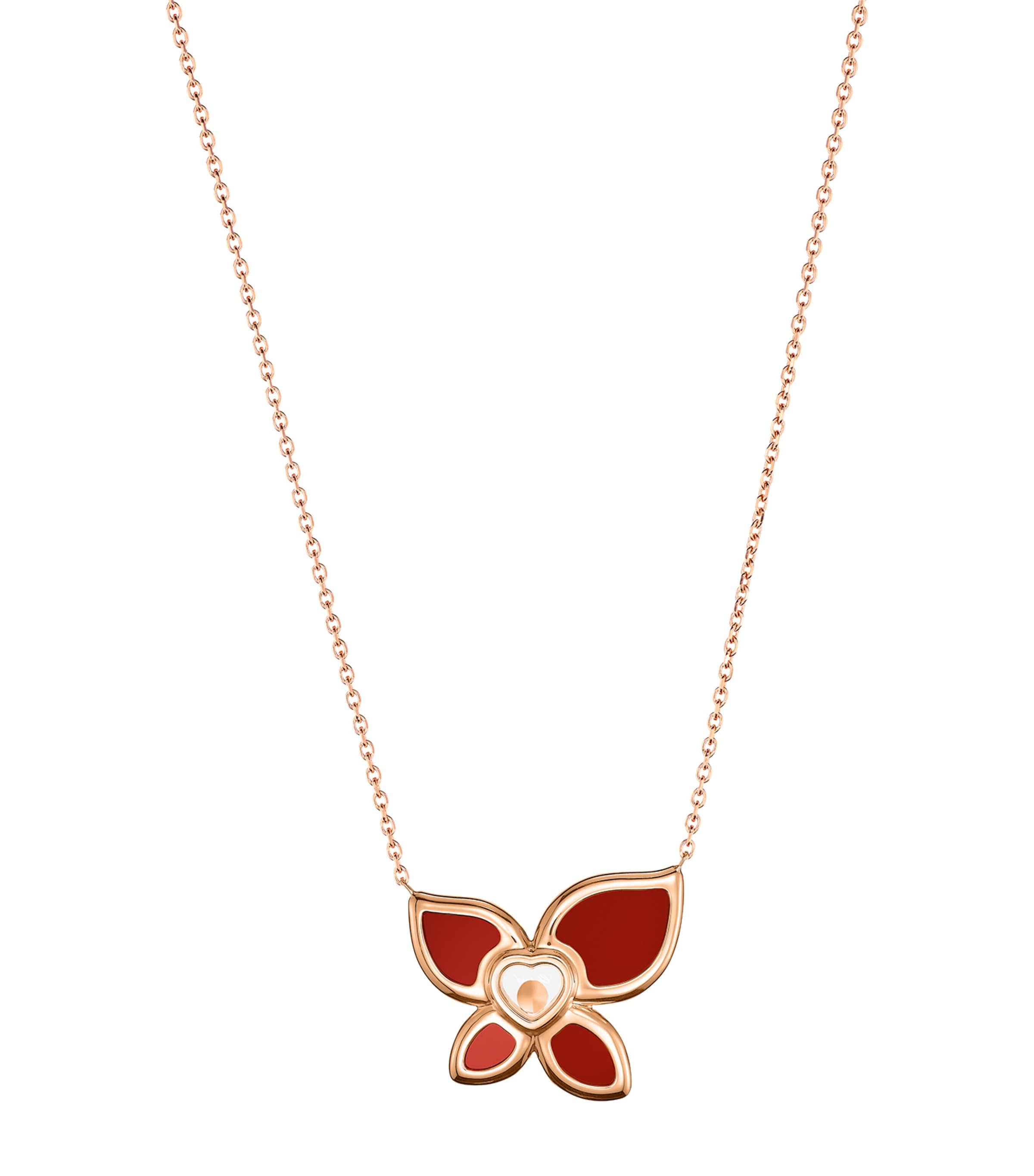 Shop Chopard X Mariah Carey Rose Gold, Diamond And Carnelian Happy Butterfly Pendant Necklace