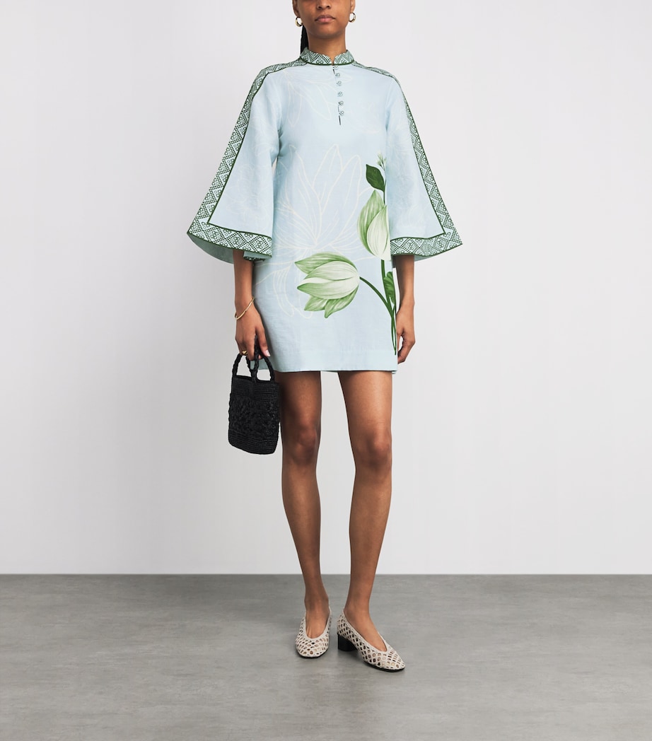 Verandah Womens Cotton-Hemp Kaftan Mini Dress Ice Blue Image 2