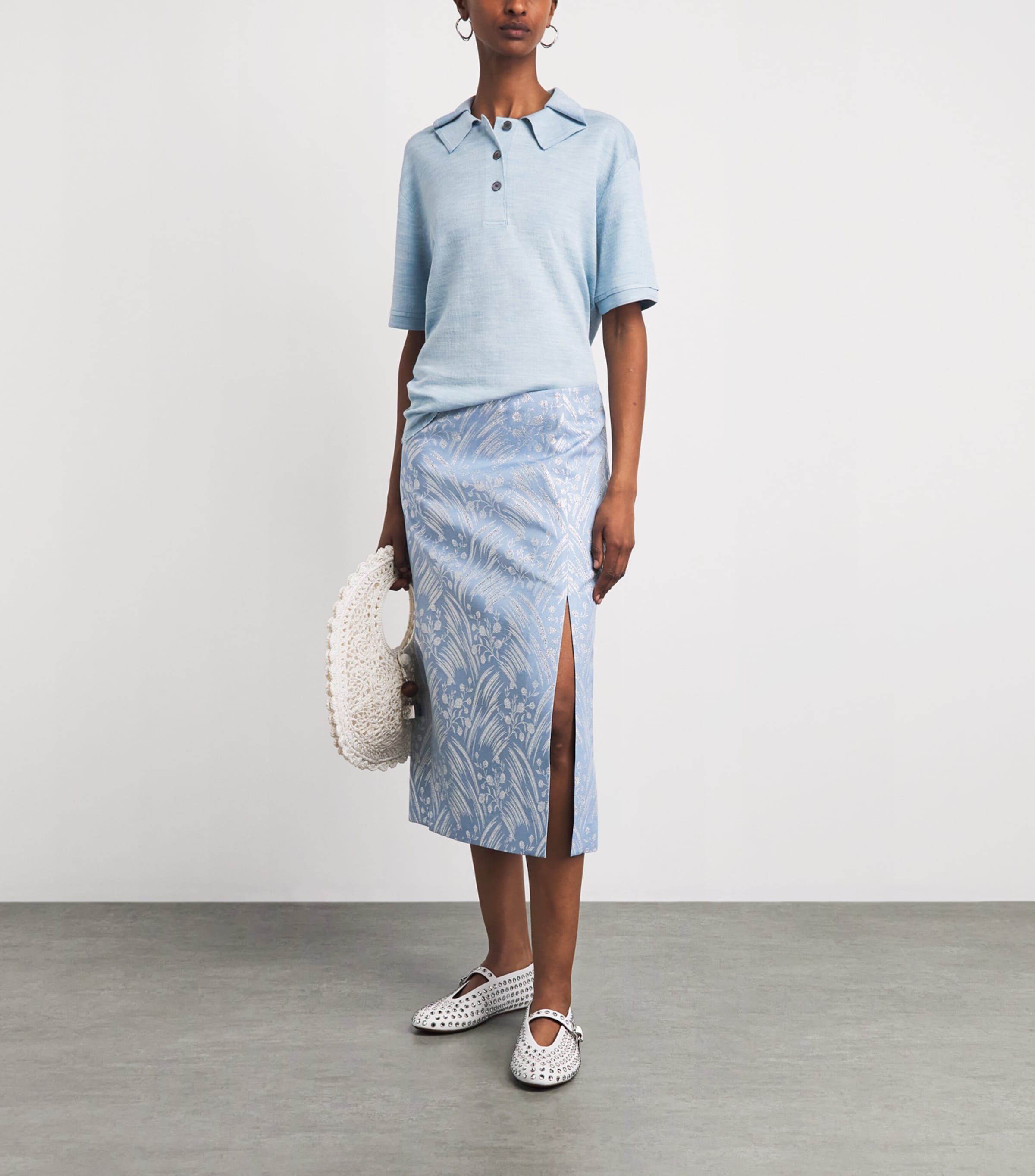 Tory Burch Womens Floral Jacquard Midi Skirt Lght Ble Wpyflwr Image 2