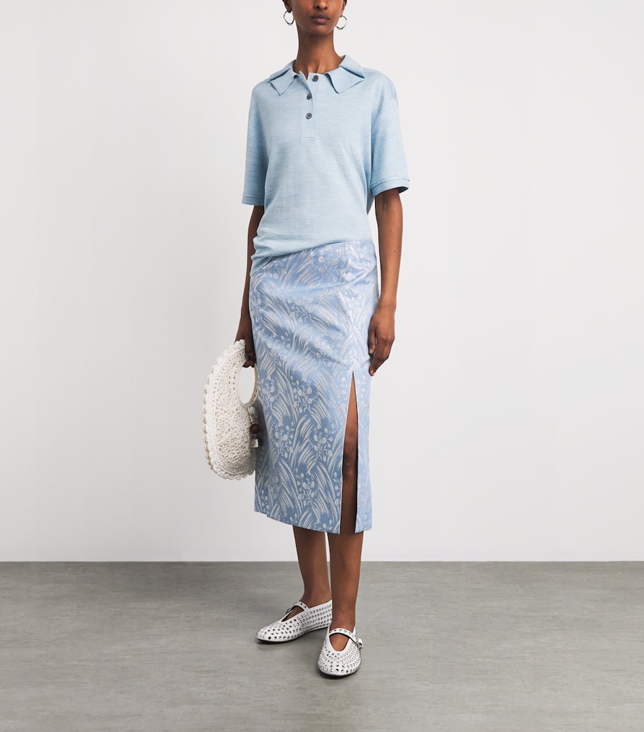 Tory Burch Womens Floral Jacquard Midi Skirt Lght Ble Wpyflwr Image 2
