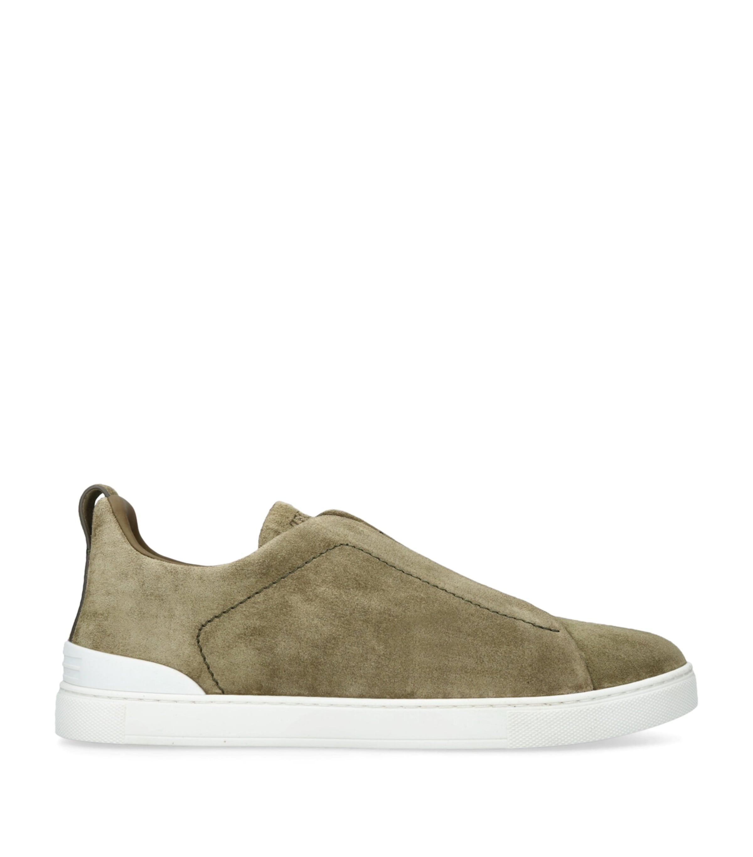 Zegna Mens Suede Triple Stitch Sneakers Mid Green Image 1
