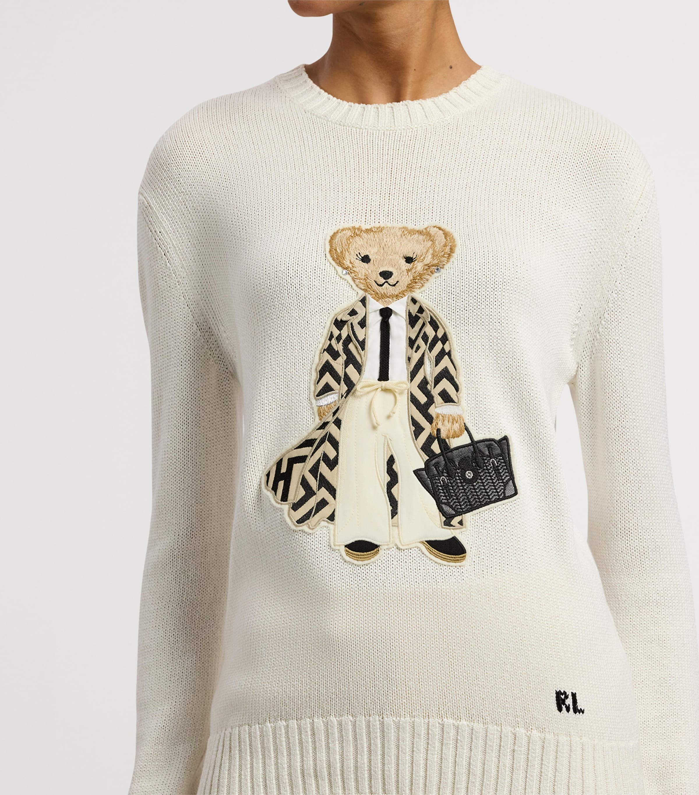 Ralph Lauren Collection Womens Mulberry Silk Polo Bear Sweater Natural Image 7