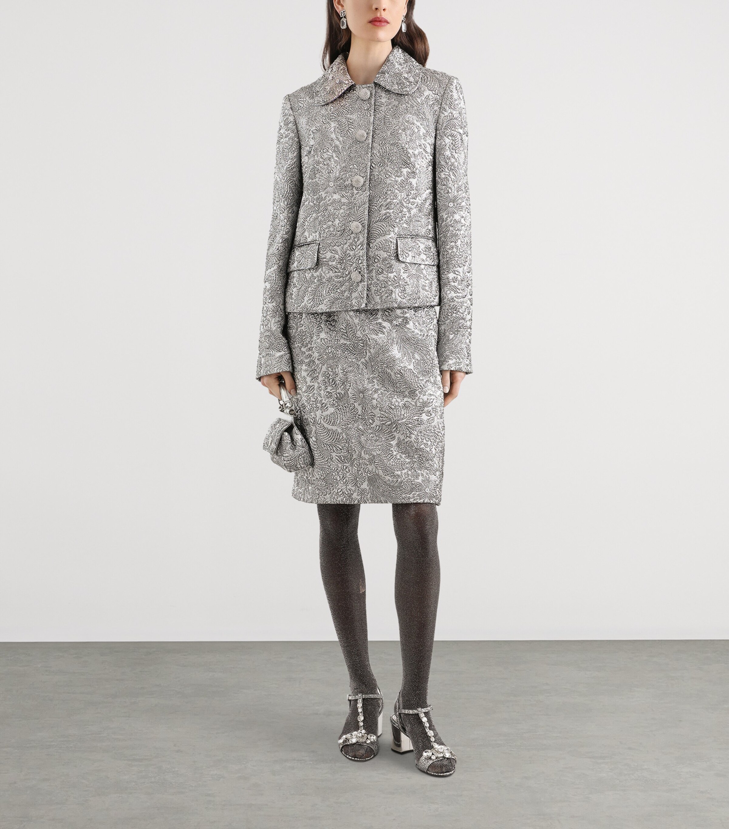 Embroidered Floral Jacket S0998-SILV Image 2