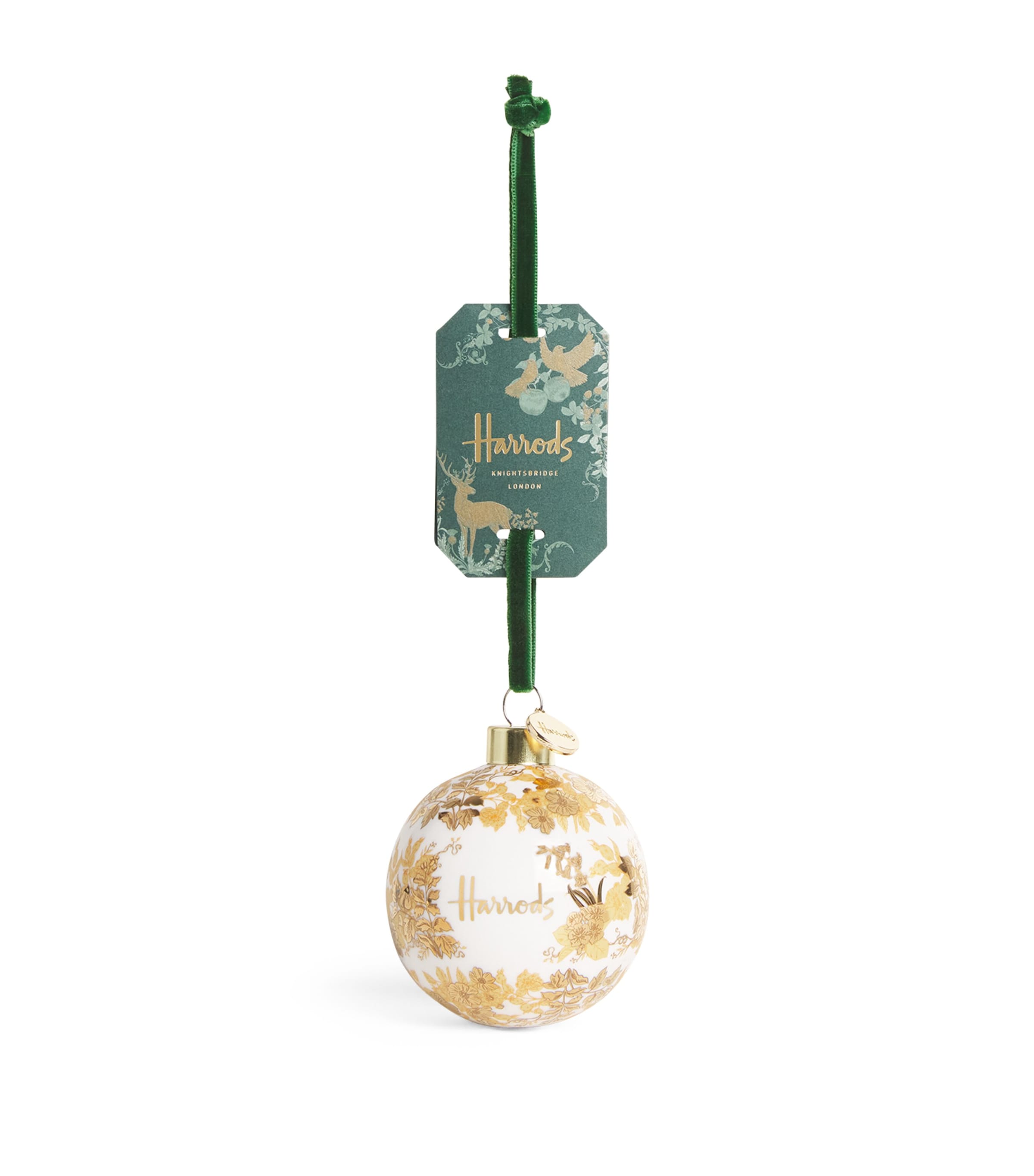 Harrods Ceramic Gold Toile Print Bauble In Multi