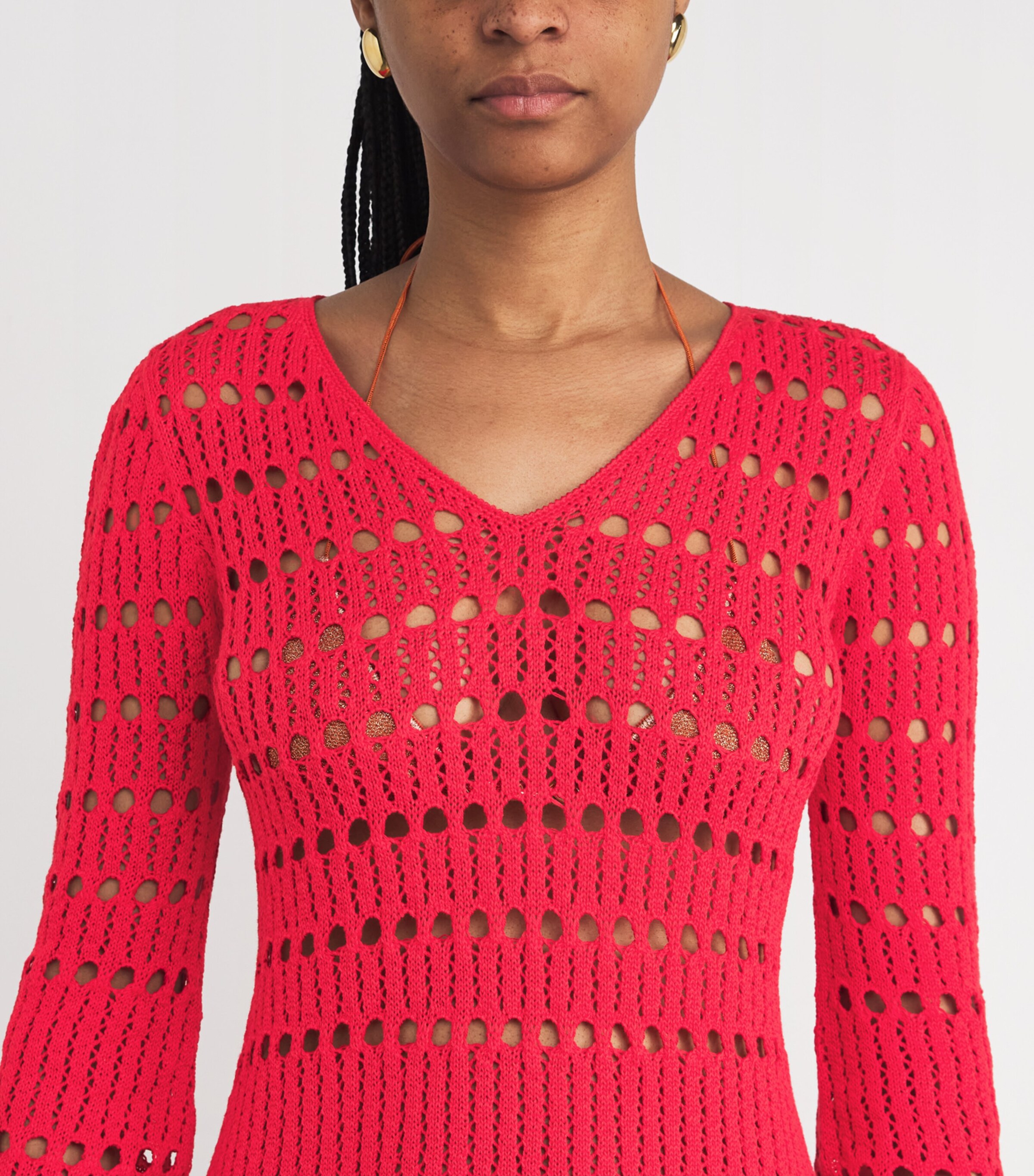 ESCVDO Womens Cotton Knitted Mishi Mini Dress Red Image 4