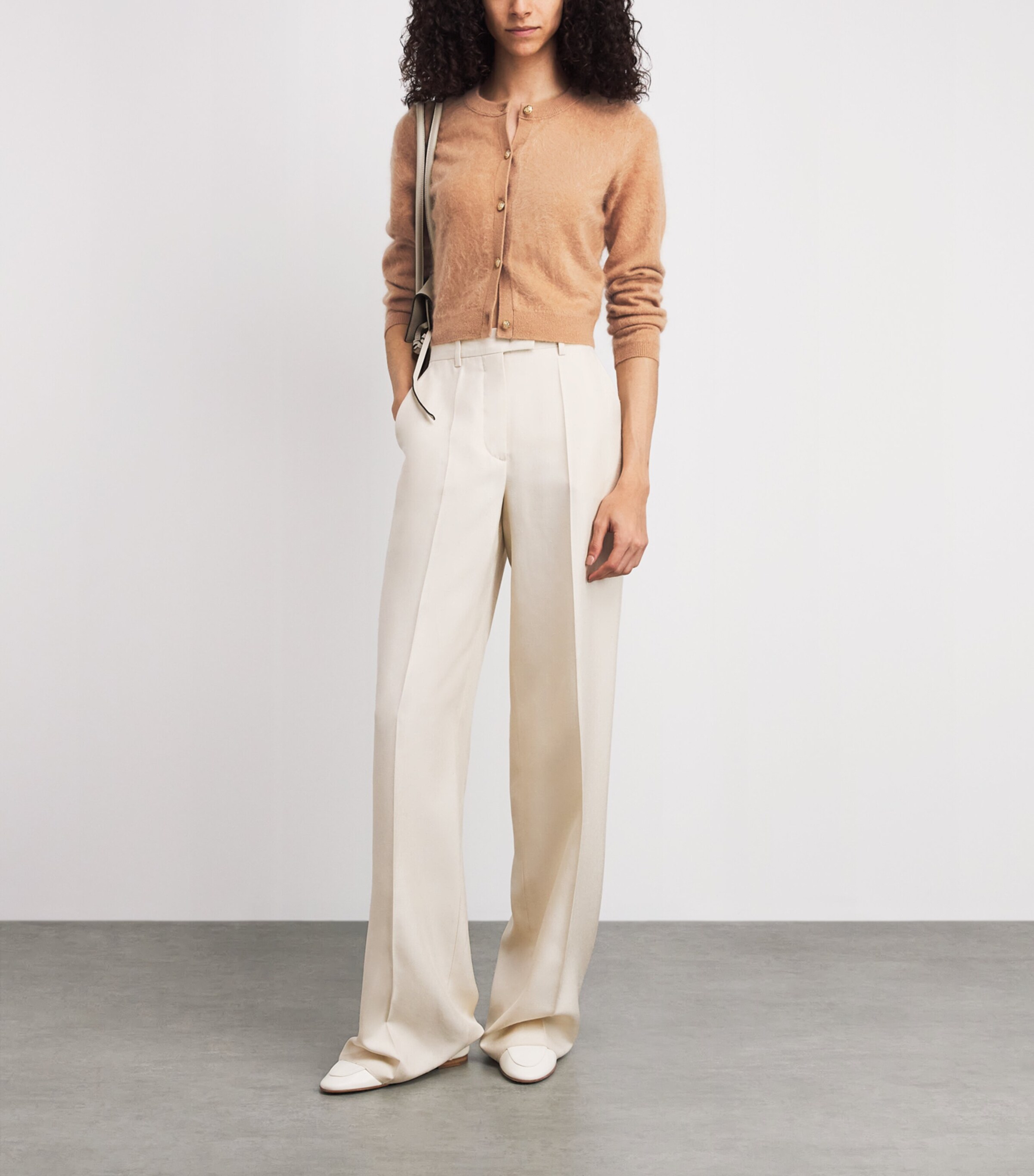 Alice+Olivia Womens Brushed Cashmere-Blend Cardigan Light Praline Image 2