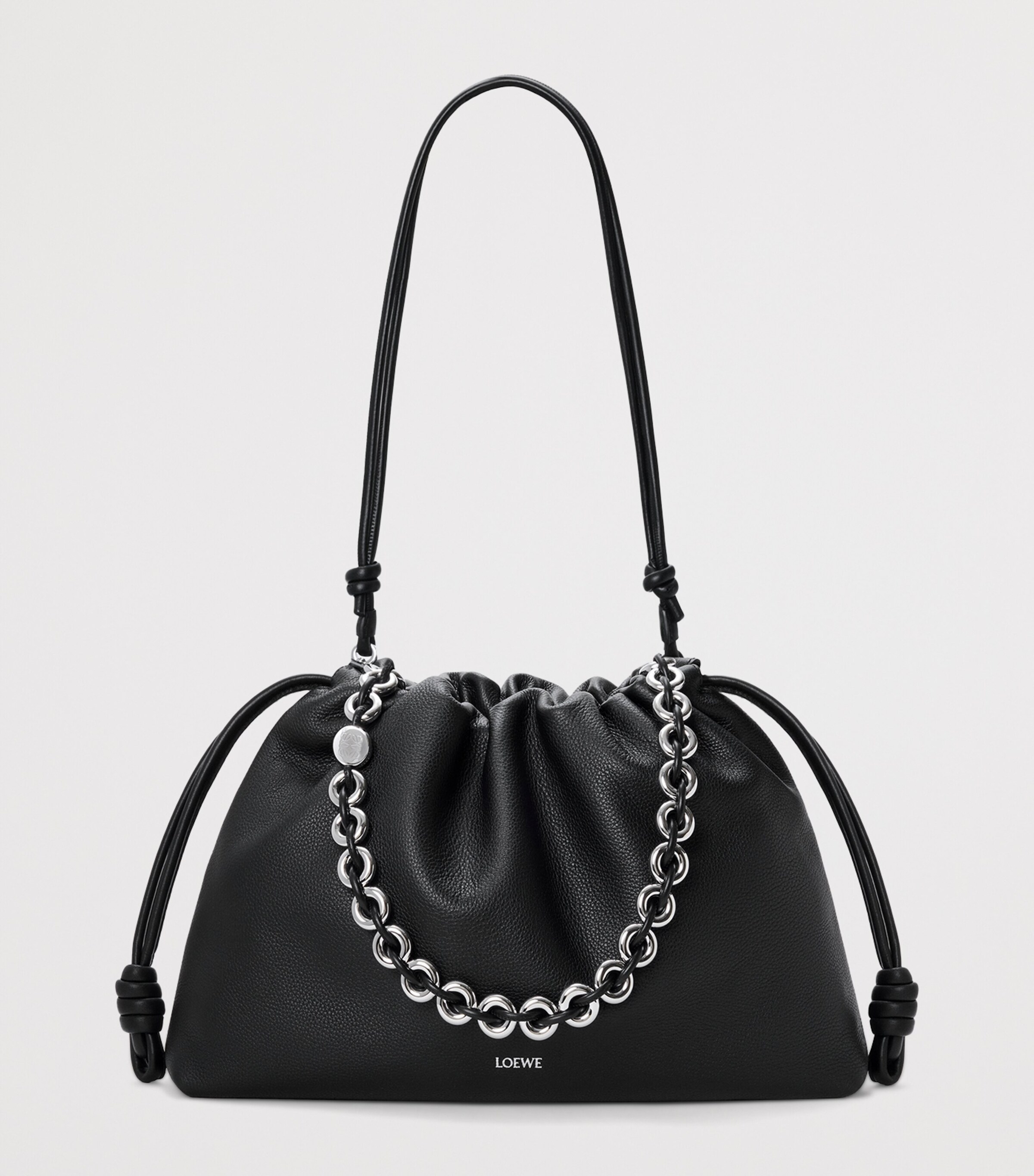 Large Leather Flamenco Shoulder Bag BLACK Image 4