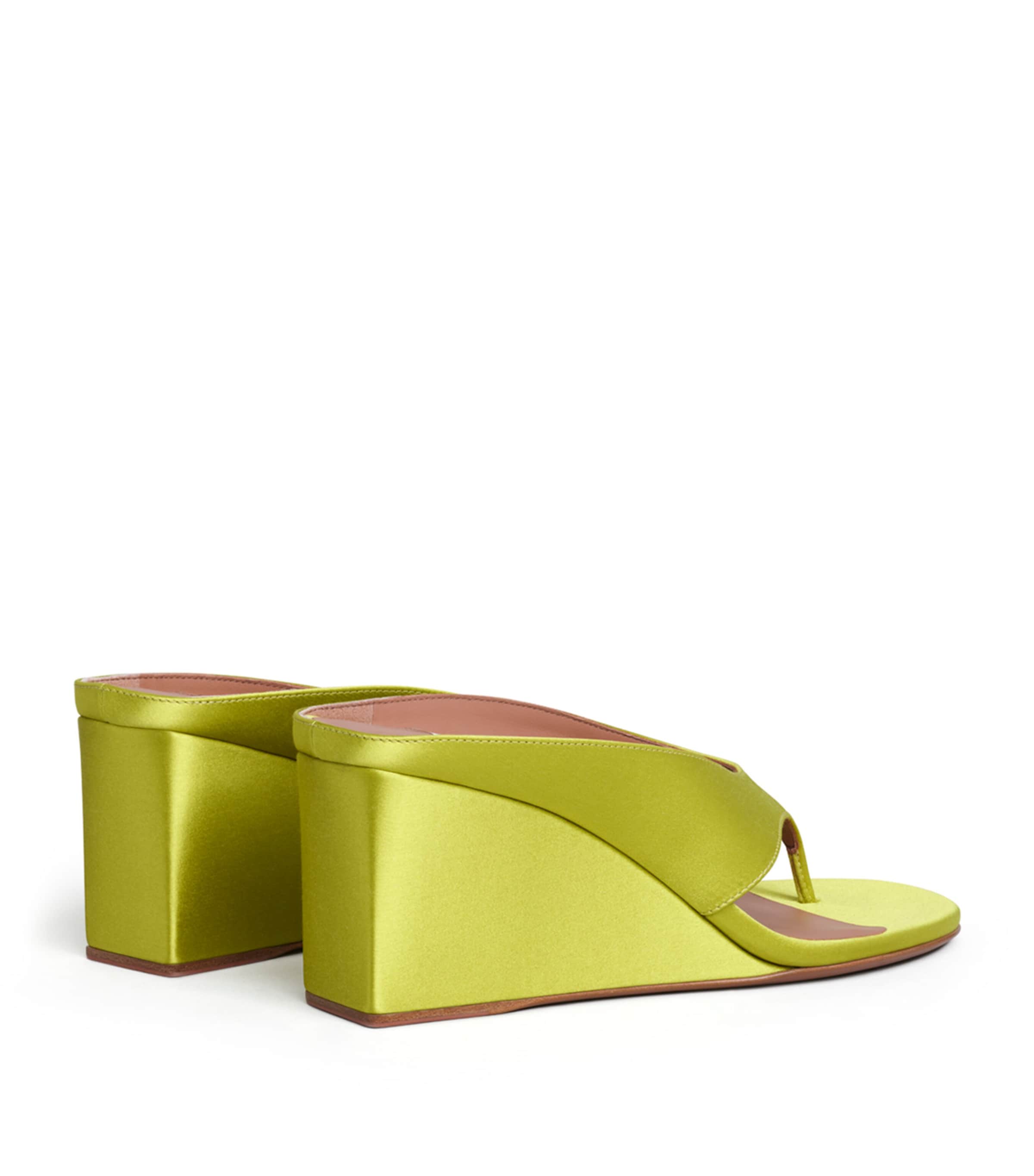 Alaïa Cube Satin Wedge Thong Sandals In Yellow