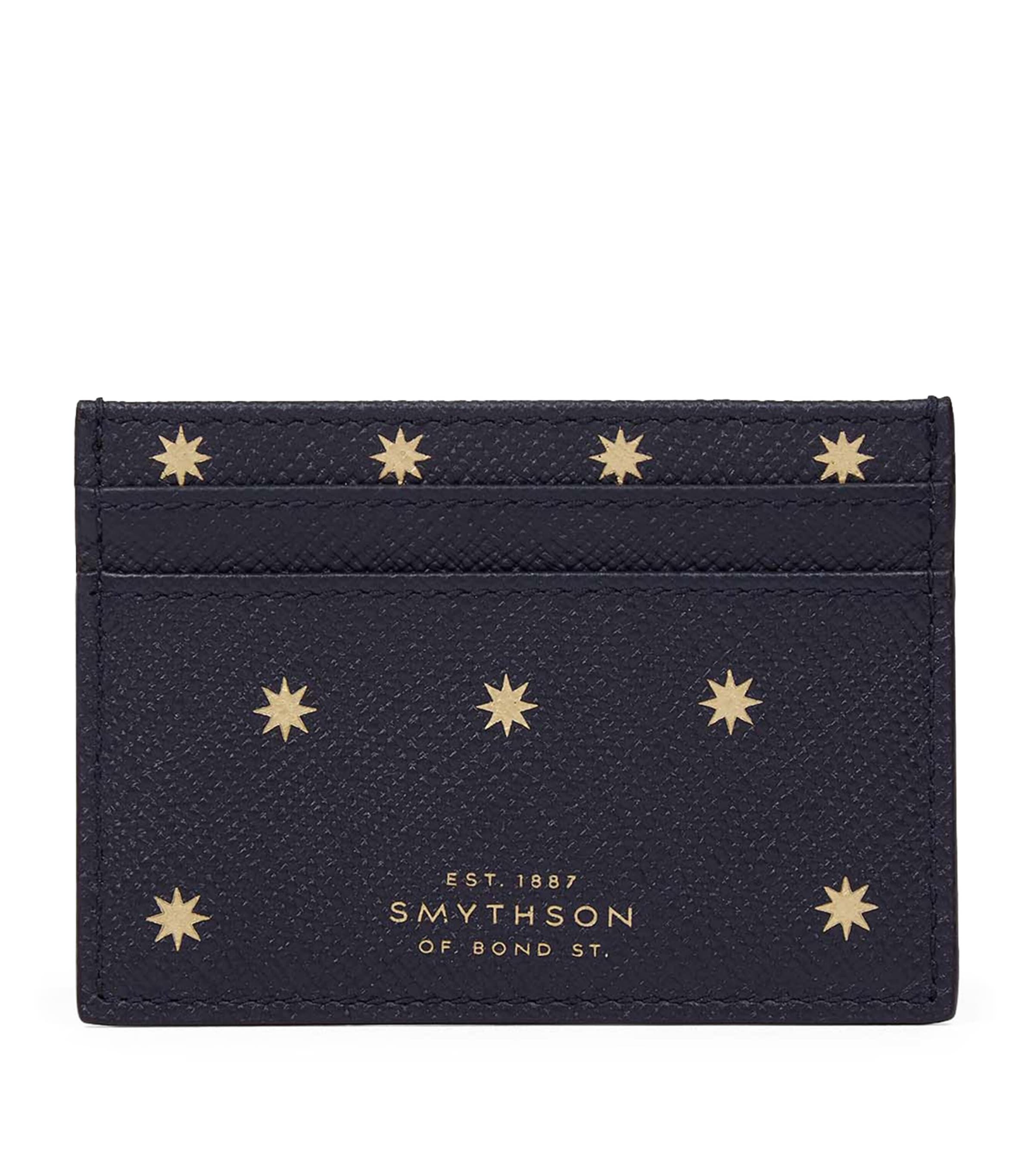 Smythson Panama Leather Stars Card Holder In Blue