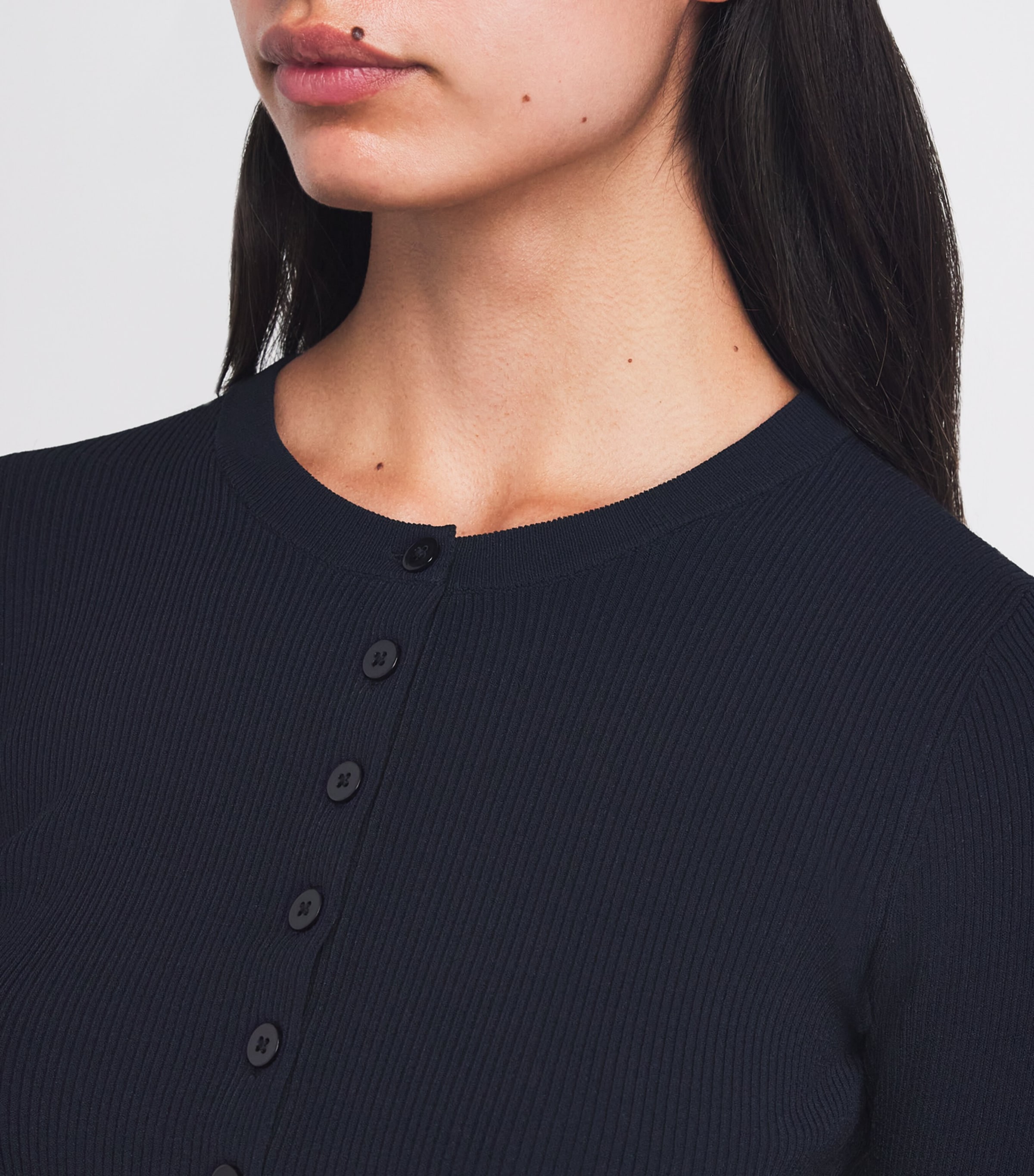 Rib-Knit Cropped Cardigan NAVY Image 6