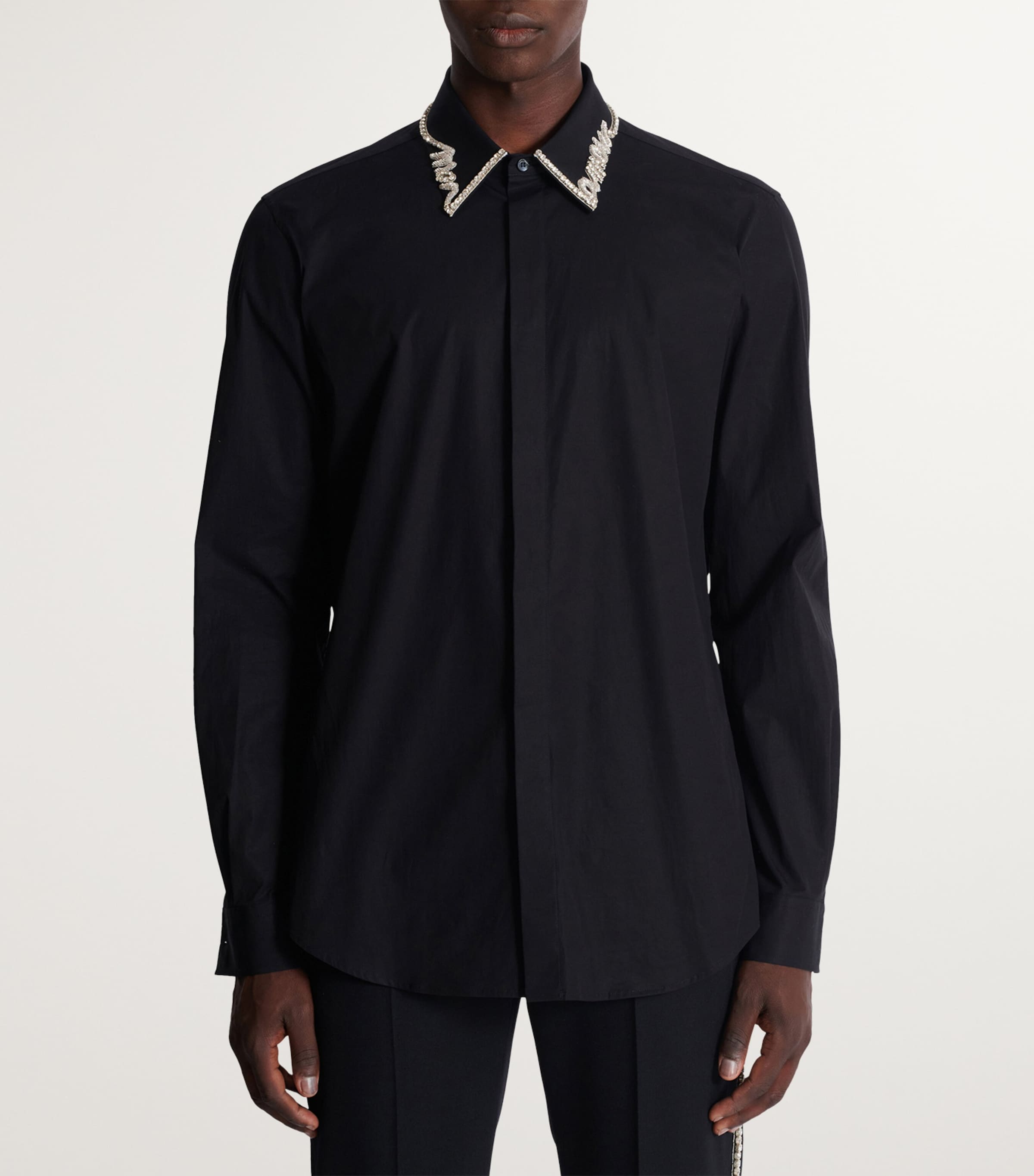 Balmain Mens Cotton Poplin Embroidered Shirt Ehv Noir/cristal Image 2