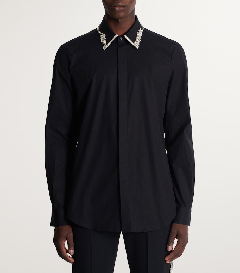 Balmain Mens Cotton Poplin Embroidered Shirt Ehv Noir/cristal Image 2