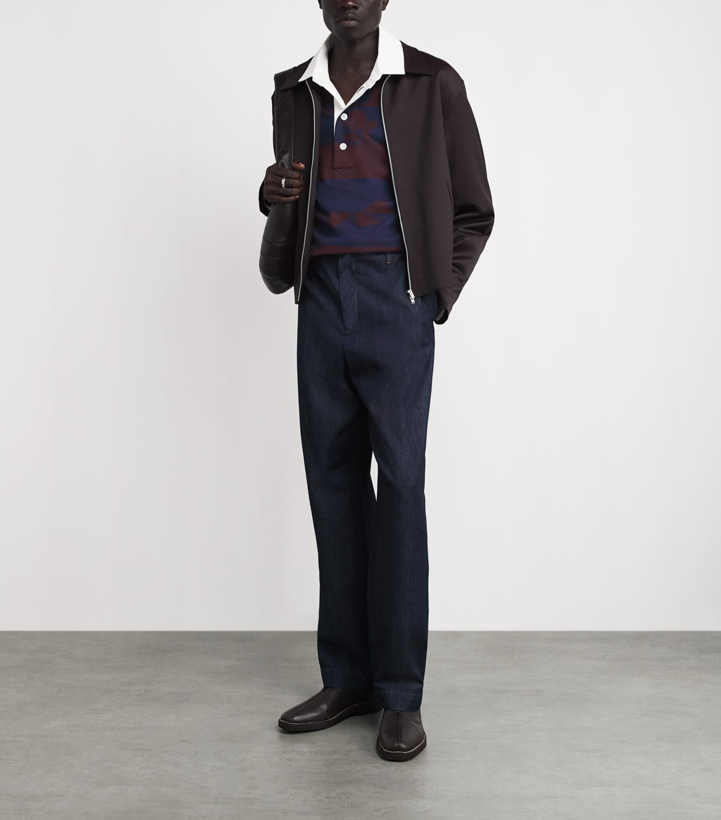 DRIES VAN NOTEN Mens Cotton Floral Stripe Rugby Shirt Burgundy Image 2
