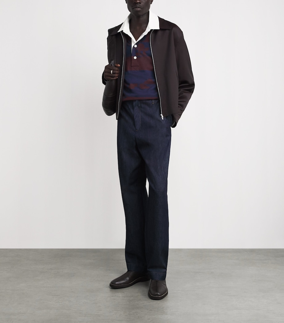 DRIES VAN NOTEN Mens Cotton Floral Stripe Rugby Shirt Burgundy Image 2