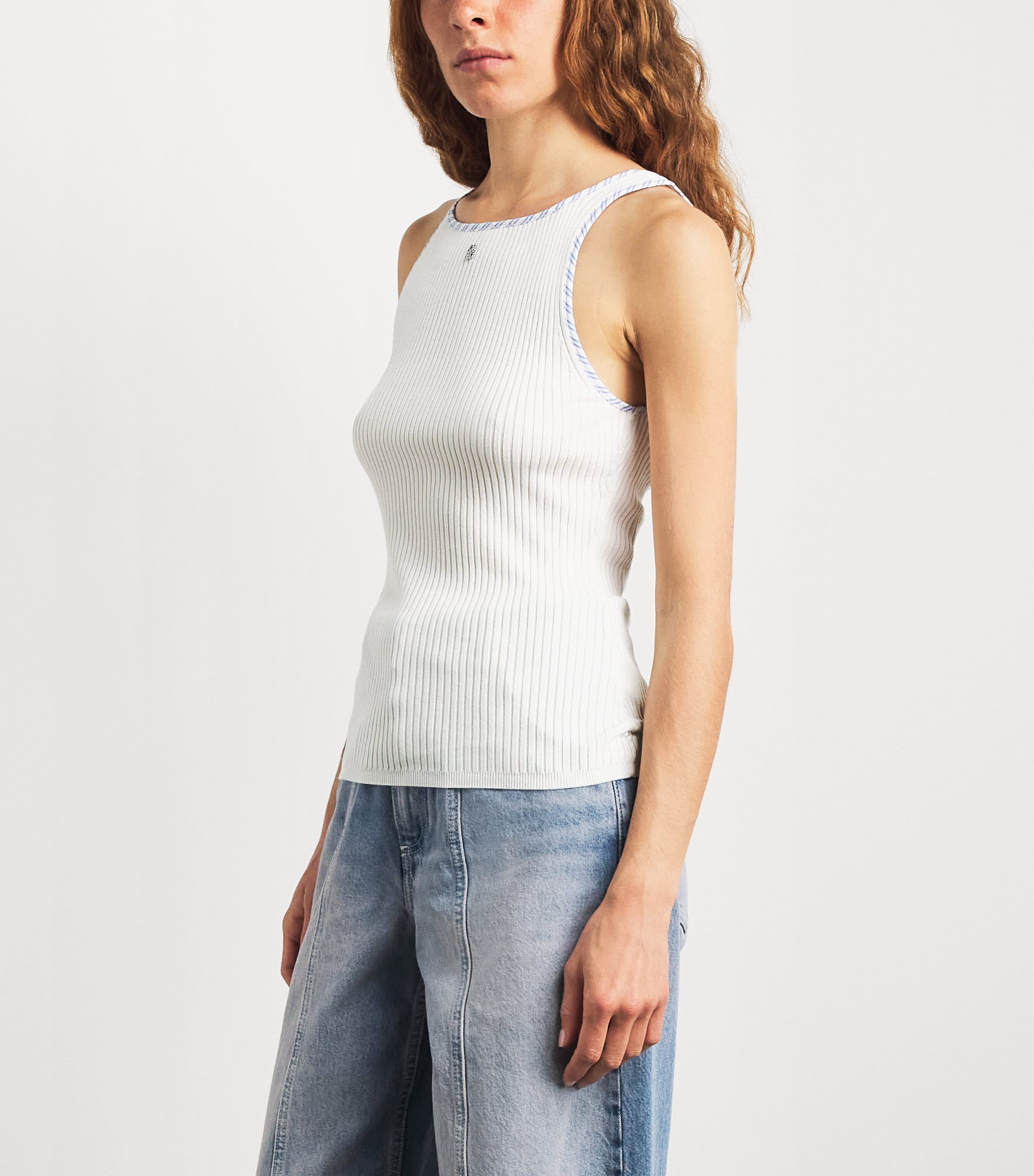 Sandro Paris Womens Rib-Knit Slim Tank Top Ecru Image 4