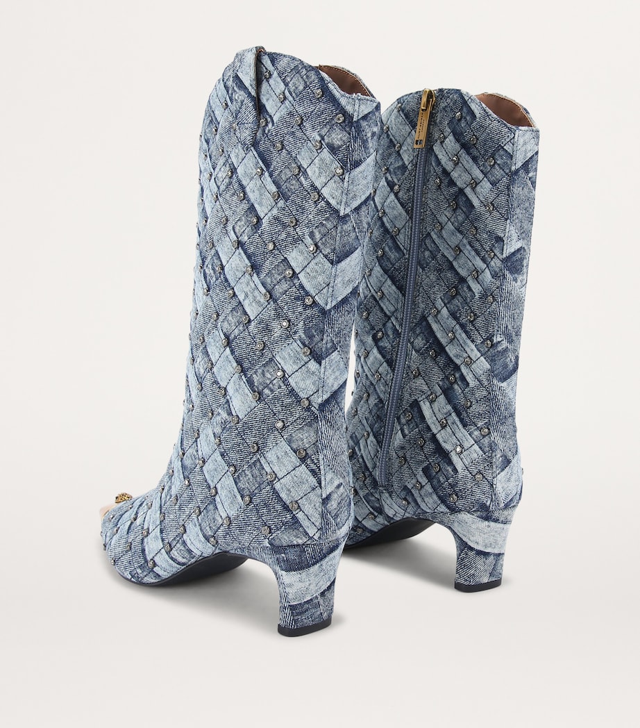 Denim Crystal-Embellished Regent Boots DENIM Image 2