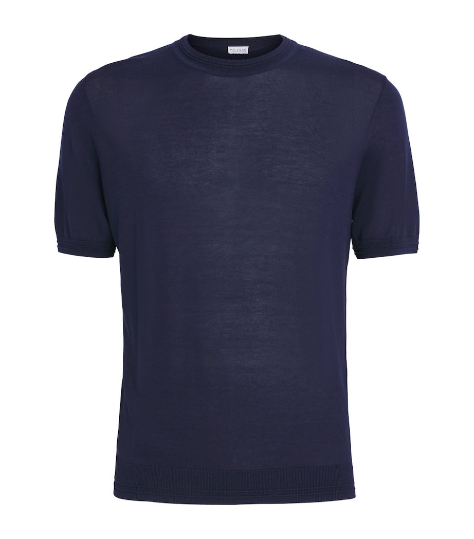 Pal Zileri Mens Knitted T-Shirt Blue Navy Image 1