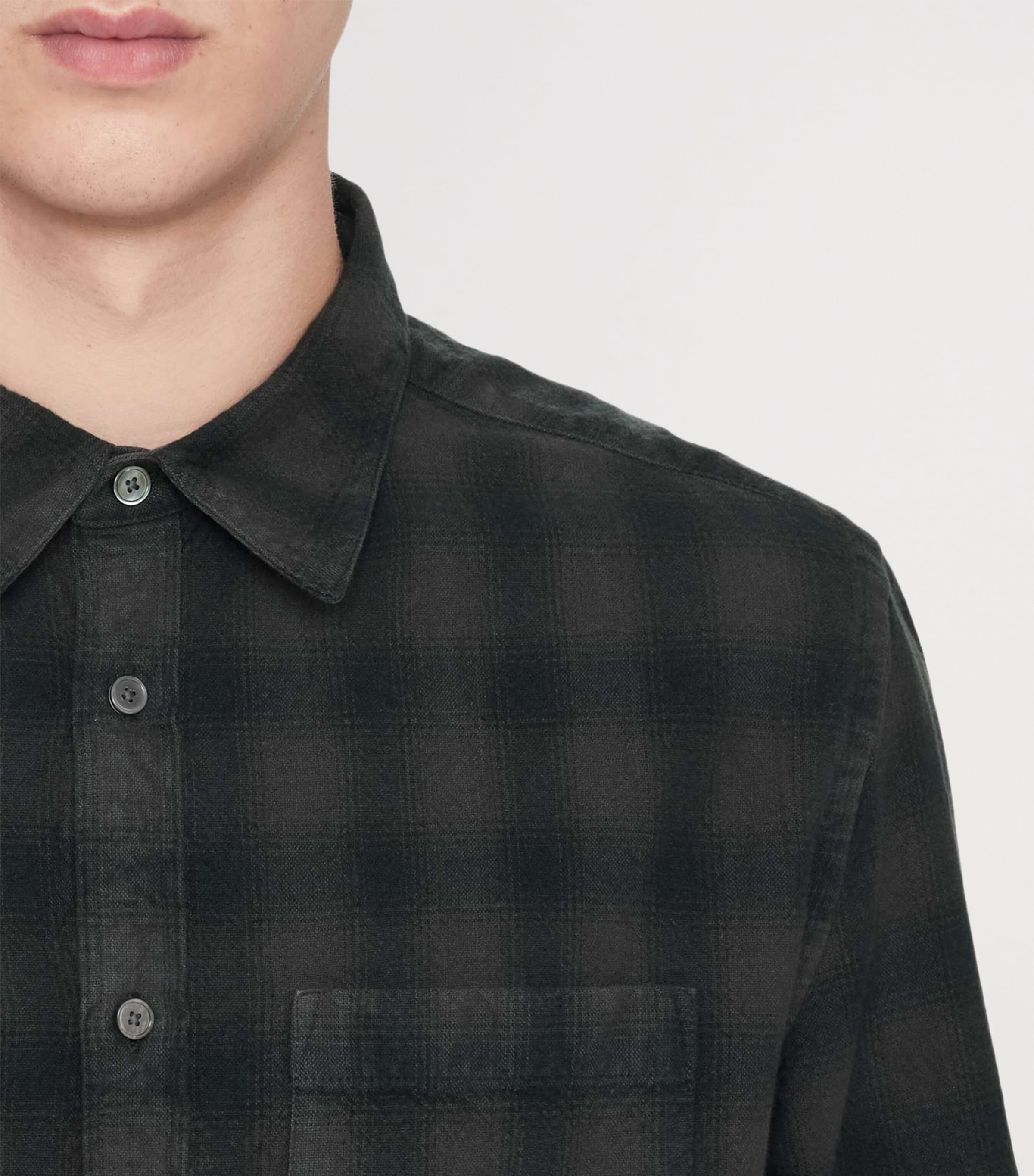 AllSaints Mens Organic Cotton Check Bower Shirt Anthracite Black Image 7
