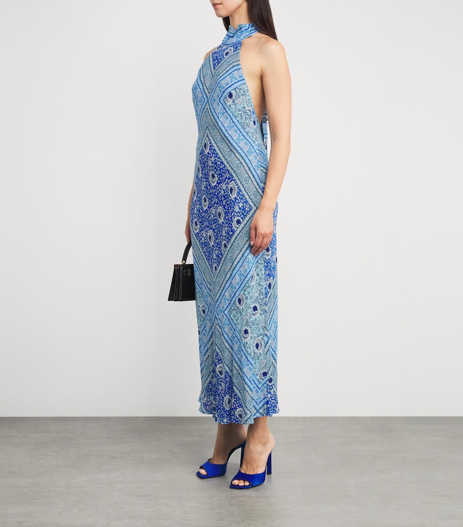 Satin Printed Maura Midi Dress BOHO SCARF BLUE Image 2