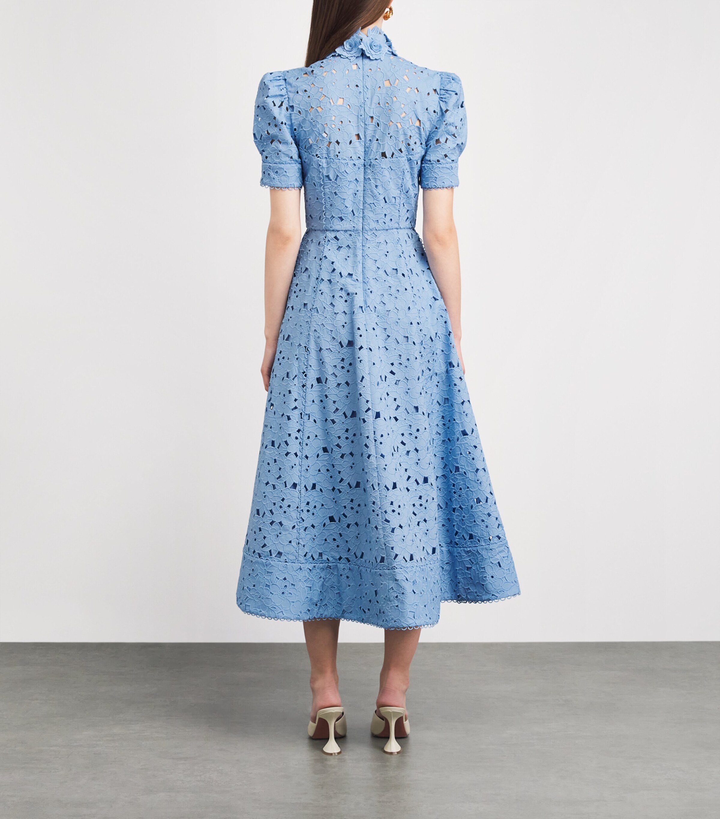 Rebecca Vallance Blue Cotton Embroidered Kitsu Midi Dress | Harrods US