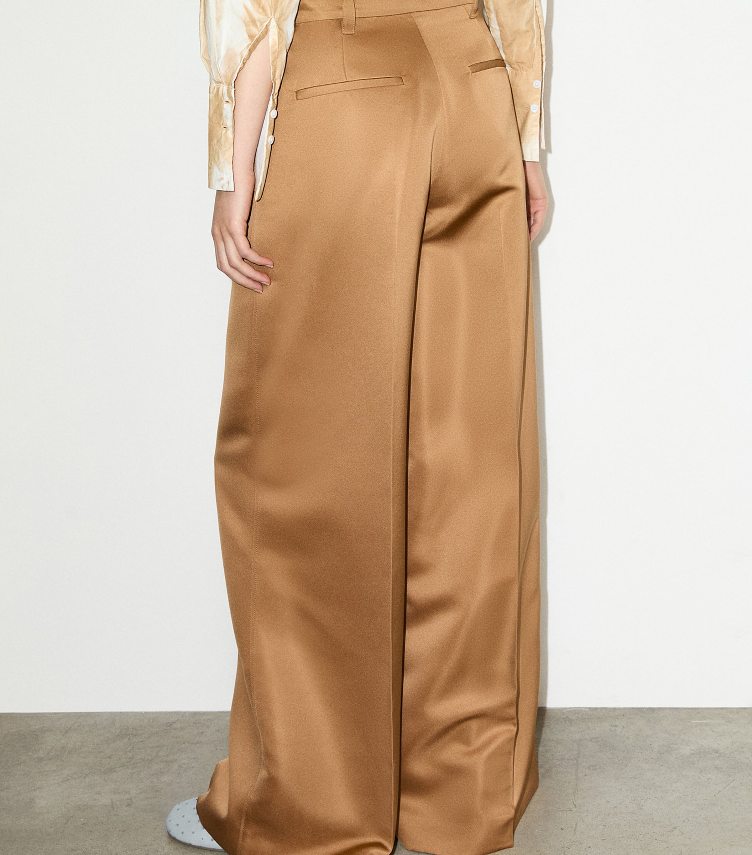 MAX&Co. Womens Satin Wide-Leg Trousers Beige Image 3