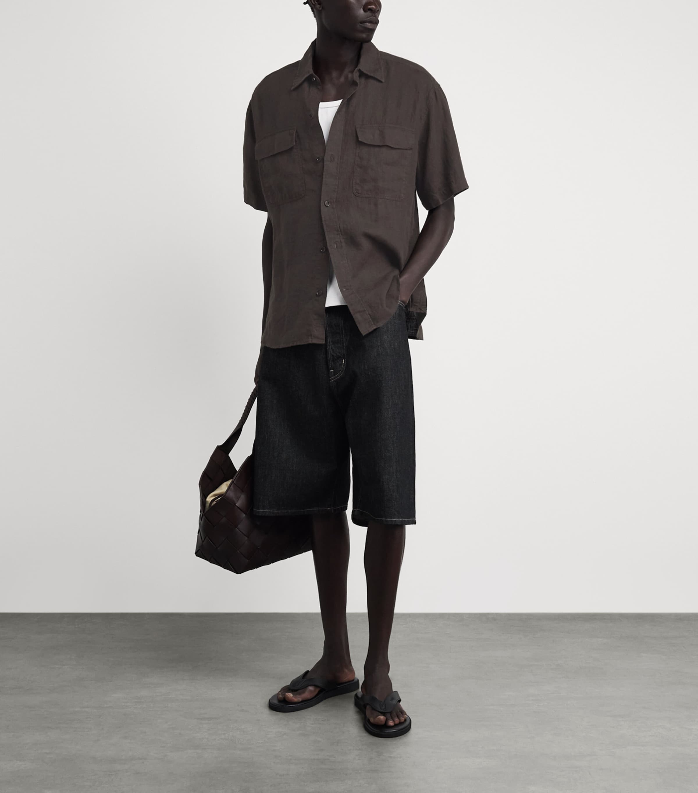 Oliver Spencer Mens Linen Penryn Shirt Brown Image 2