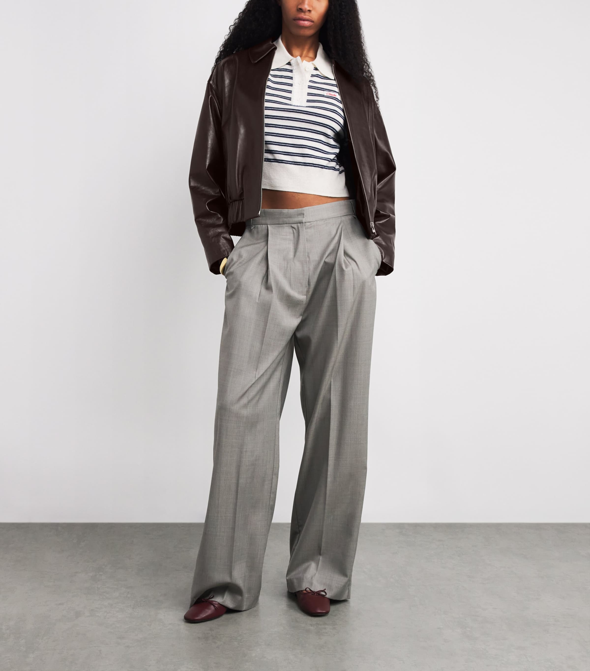 Claudie Pierlot Womens Leather Zip-Up Jacket Brown Image 2