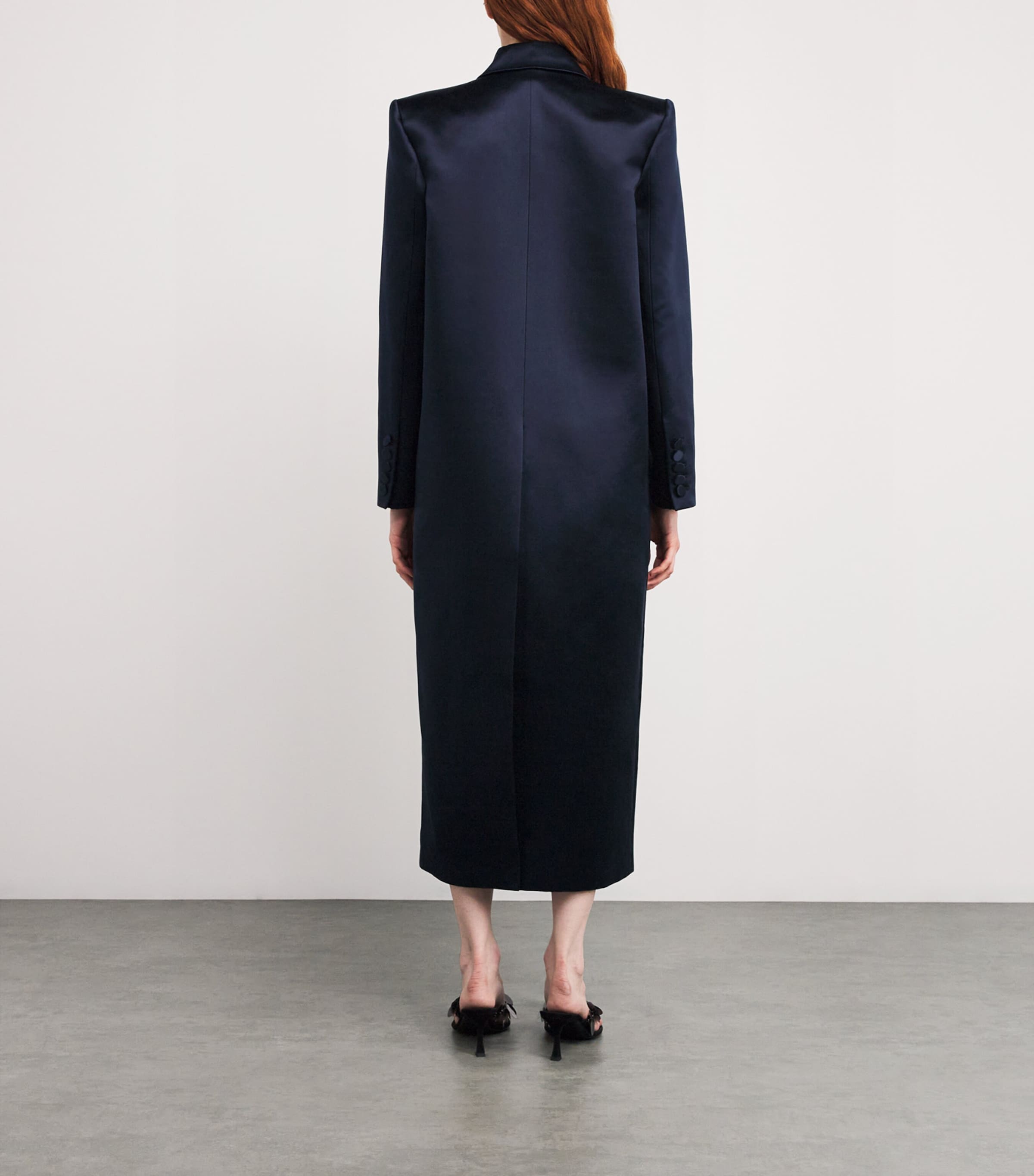 Alex Perry Womens Cotton-Silk Satin Double-Breasted Coat Navy Image 3