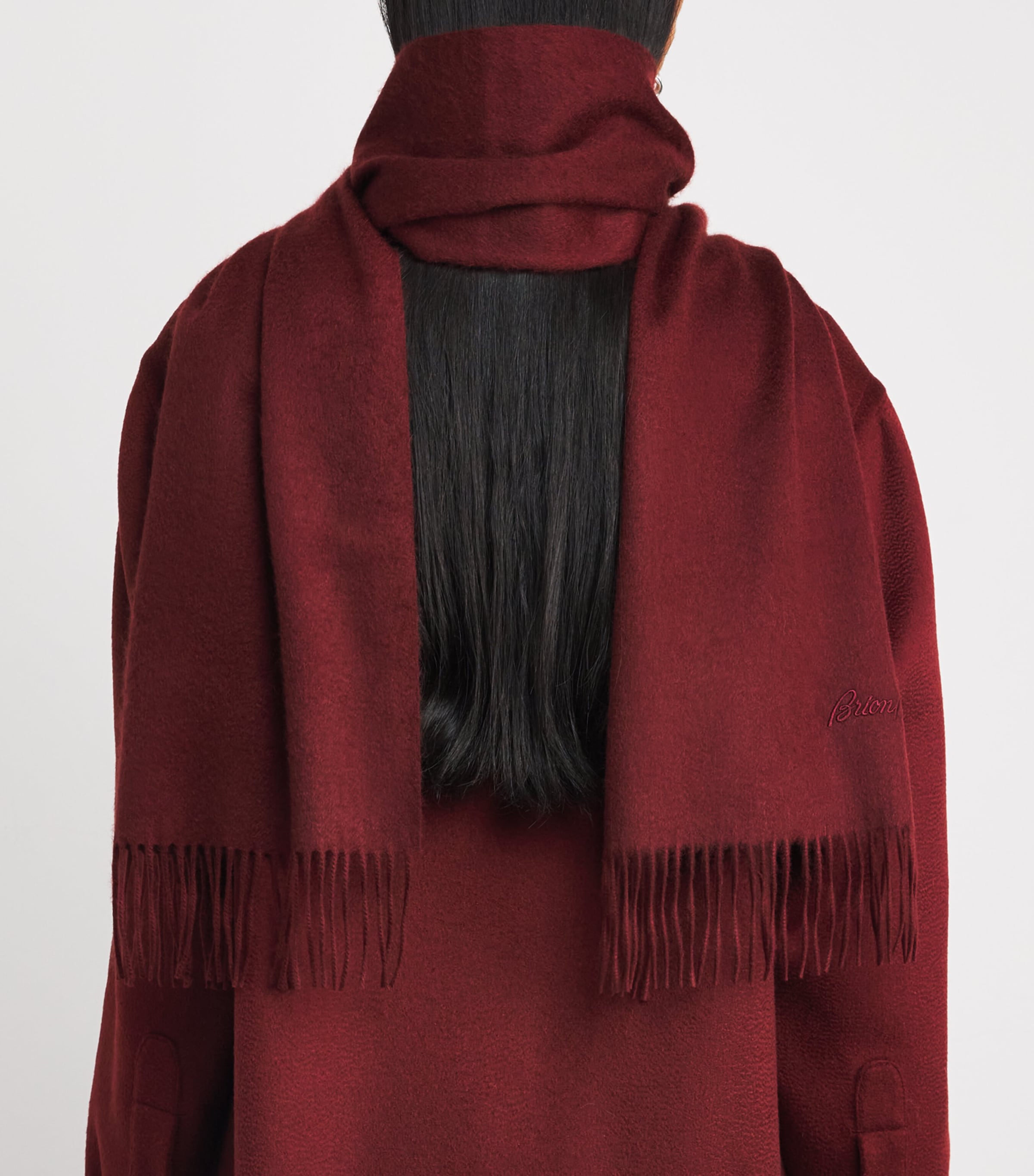 Cashmere Fringed Scarf 6100 BORDEAUX Image 2
