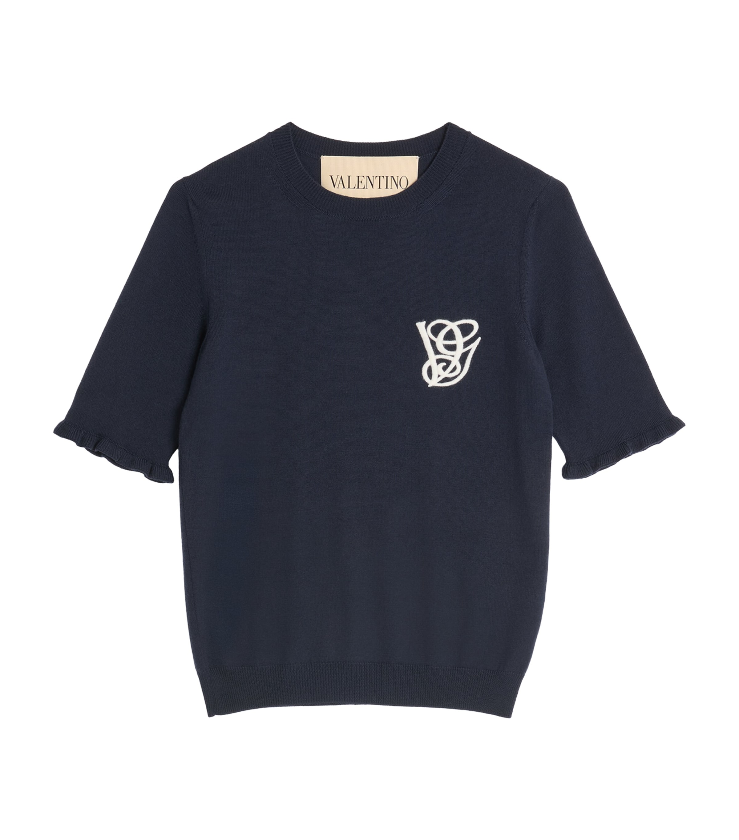 Tシャツ・カットソー VALENTINO GARAVANI Dark Blue Wool Sweater Valentino Virgin Wool Embroidered Sweater | Harrods UK