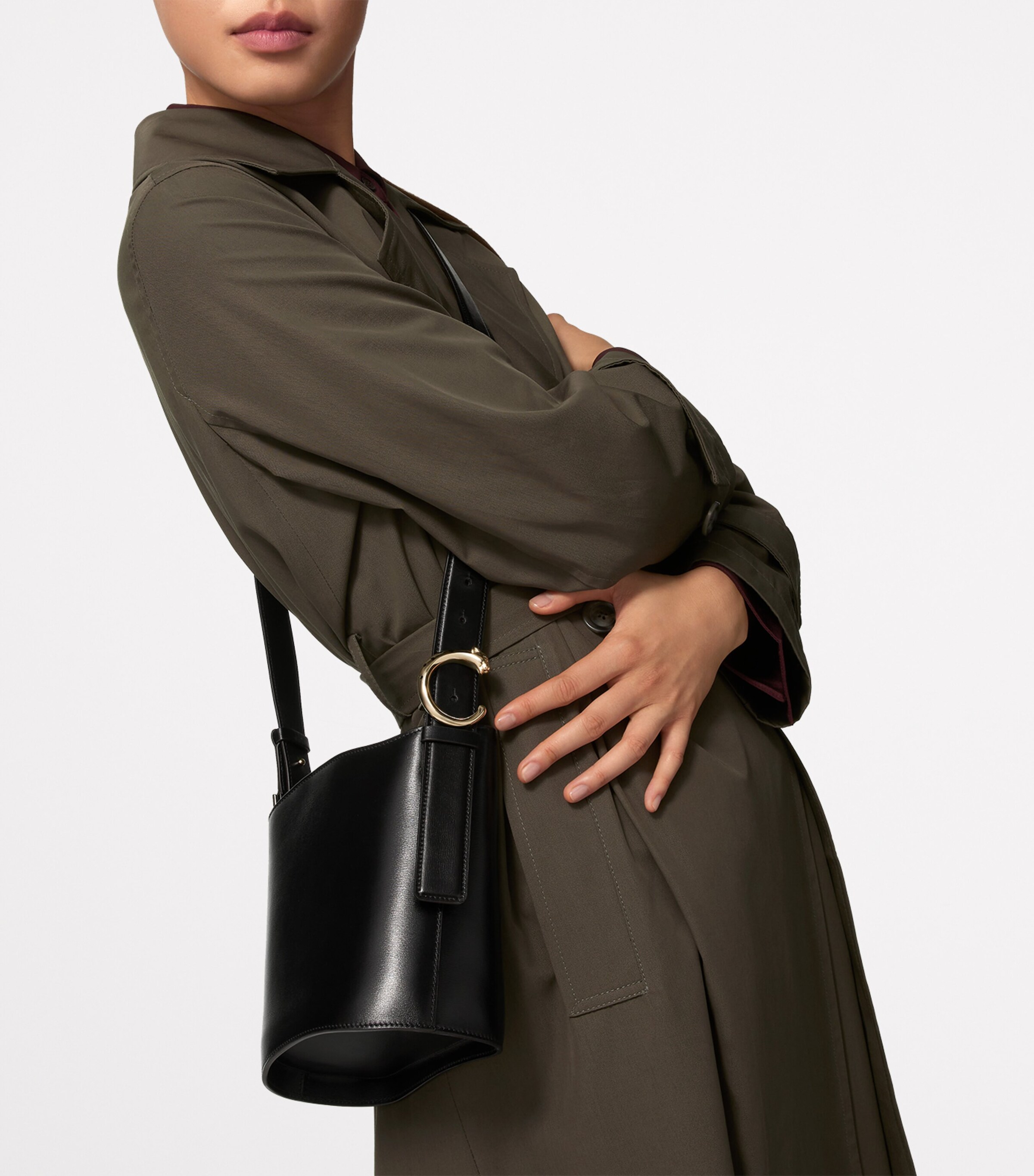 Small Leather Panthère C de Cartier Bucket Bag BLACK Image 7