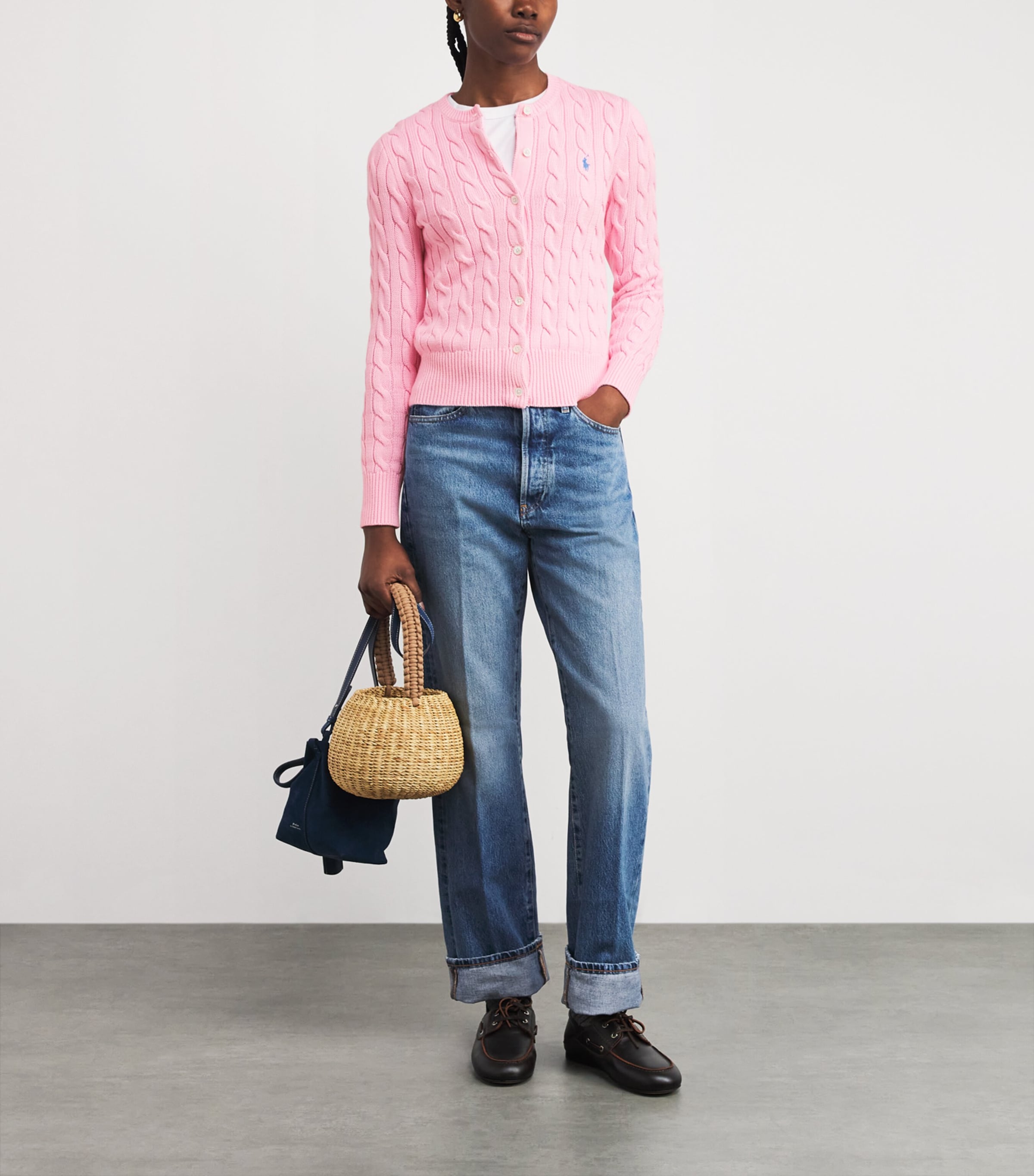 Cotton Cable-Knit Cardigan CARMEL PINK Image 2