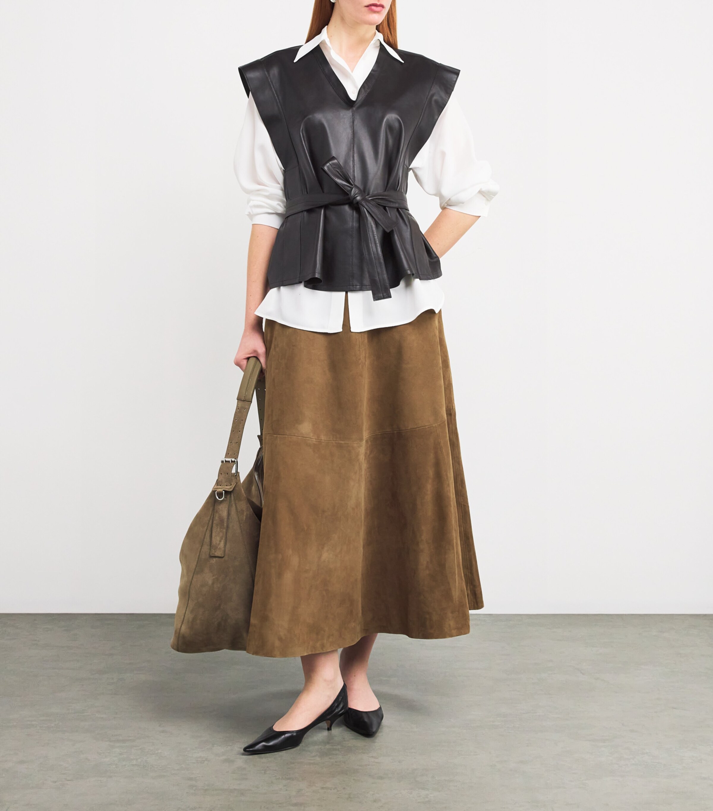 Lemaire Womens Leather Belted Top Dark Chocolate Image 2